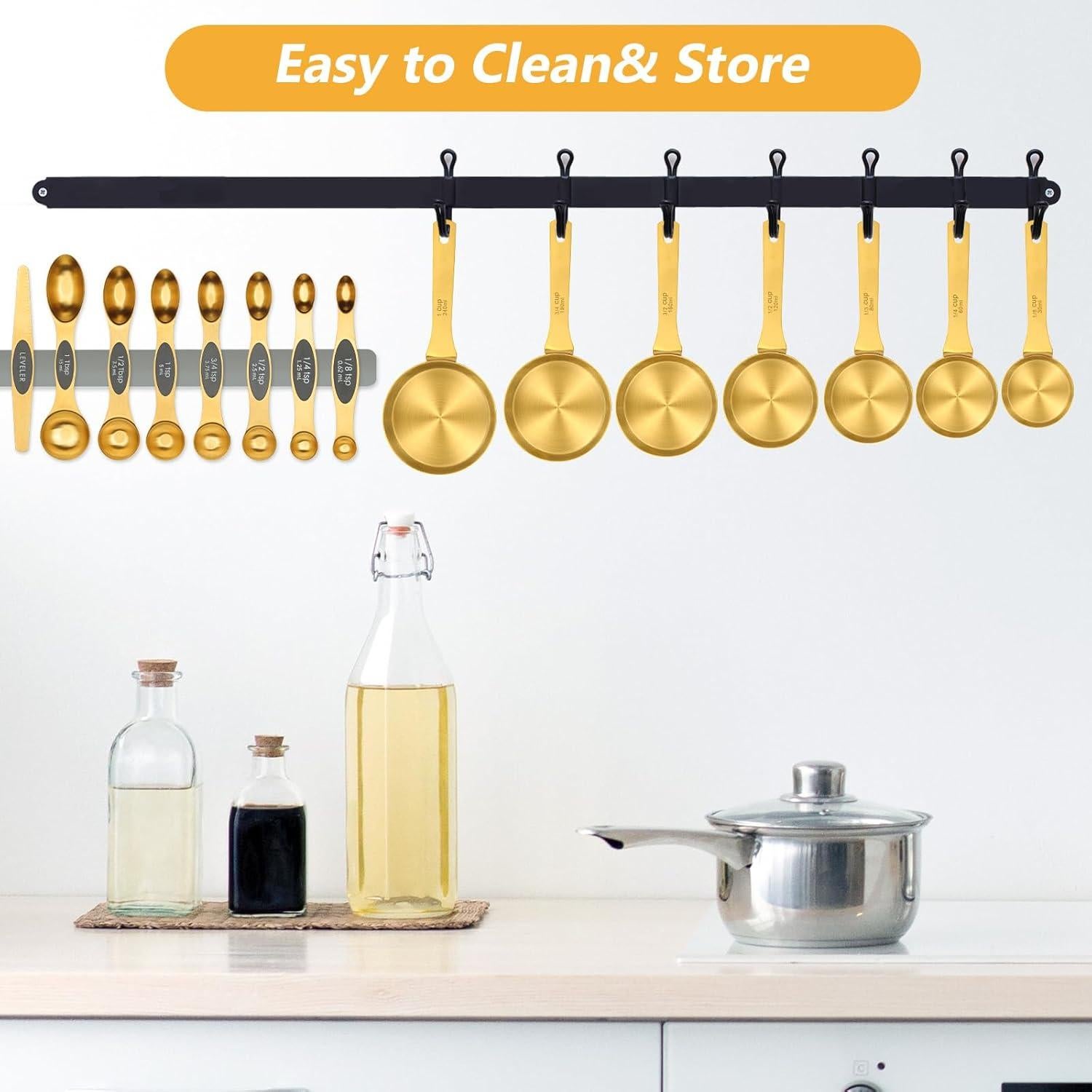 Juego de Cucharas y Tazas Medidoras GuDoQi 15 Piezas Acero Inox