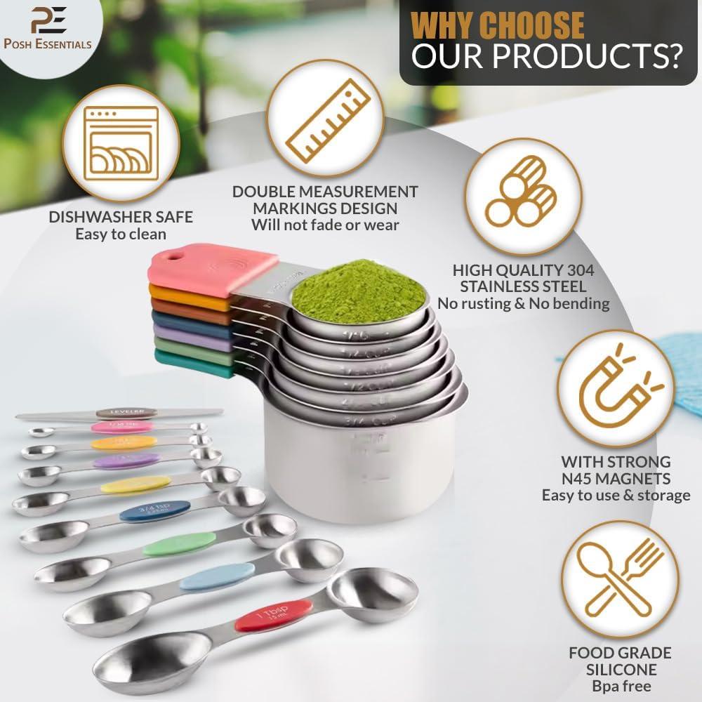 Juego de Cucharas y Tazas Medidoras Magnéticas Posh Essentials