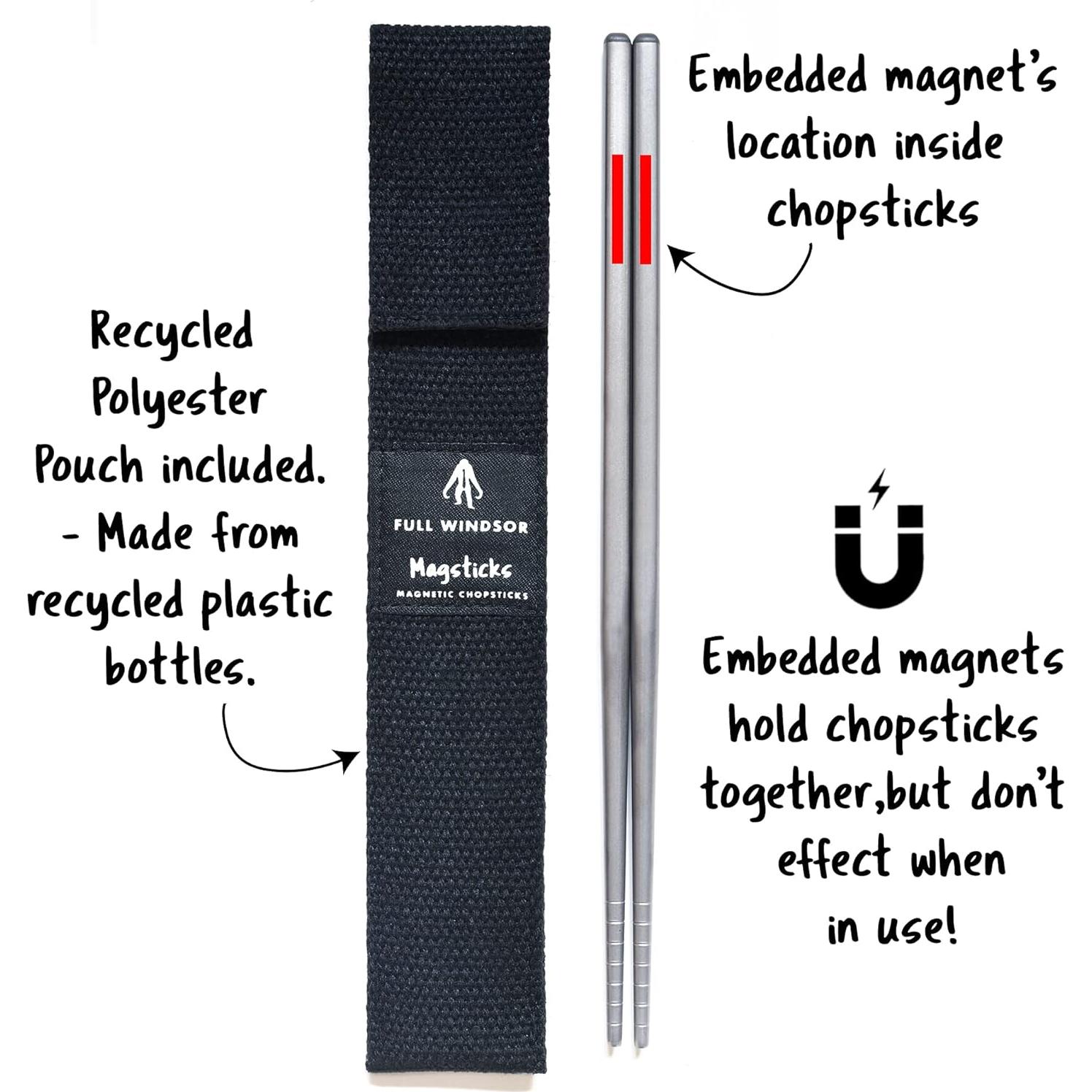 FULL WINDSOR - MAGSTICKS - Magnetic Titanium Chopsticks for Asian Cooking, Reusable Training Chopsticks for Travel, Cooking, and Dining, Lightweight Portable Utensils with Carrying Case for Daily Use