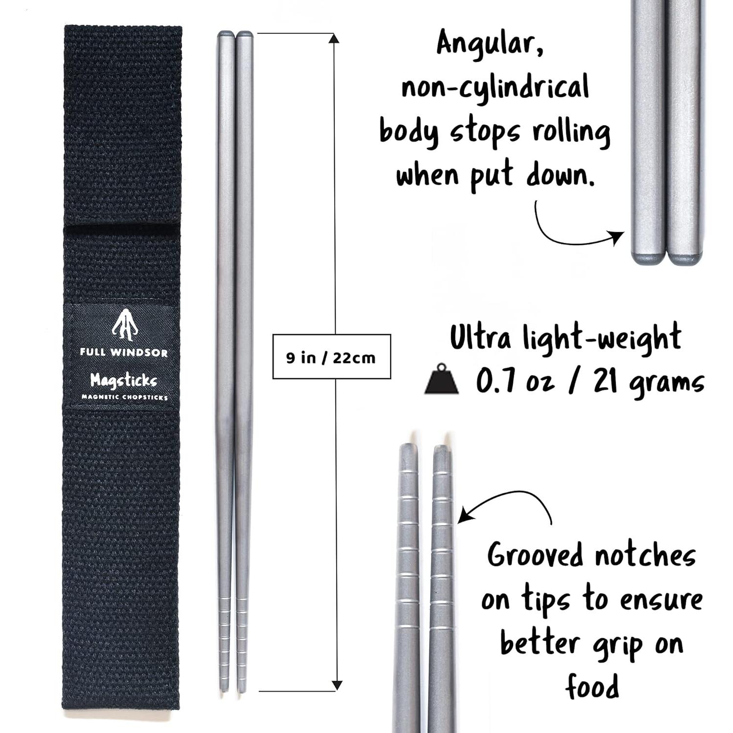 FULL WINDSOR - MAGSTICKS - Magnetic Titanium Chopsticks for Asian Cooking, Reusable Training Chopsticks for Travel, Cooking, and Dining, Lightweight Portable Utensils with Carrying Case for Daily Use