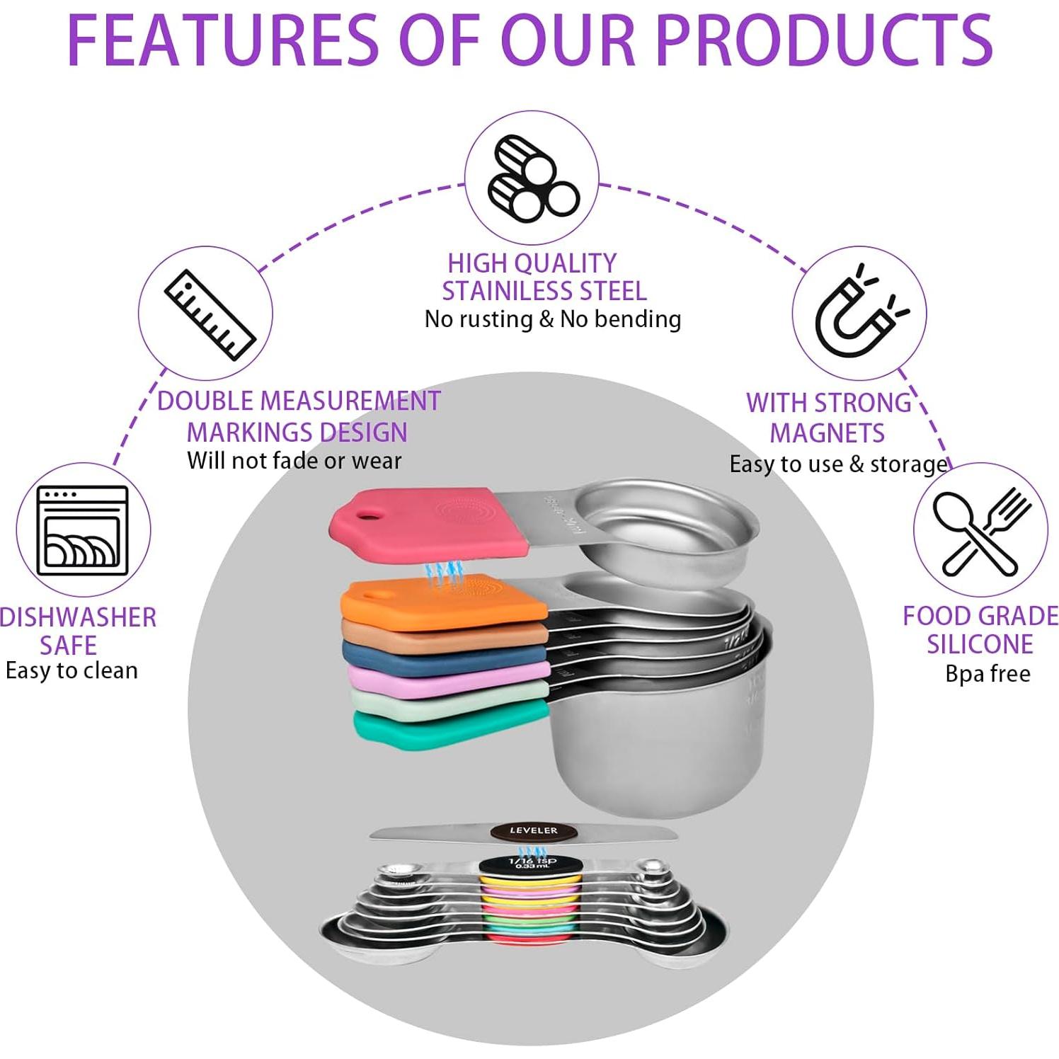 Juego de Tazas y Cucharas de Medición Hsoigc 16 Piezas Acero Inoxidable