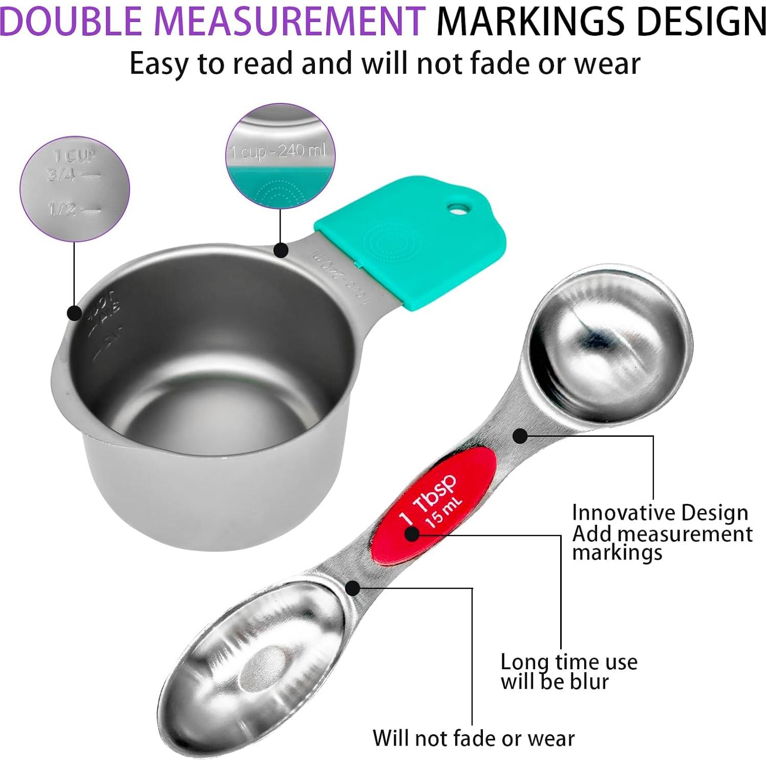 Juego de Tazas y Cucharas de Medición Hsoigc 16 Piezas Acero Inoxidable