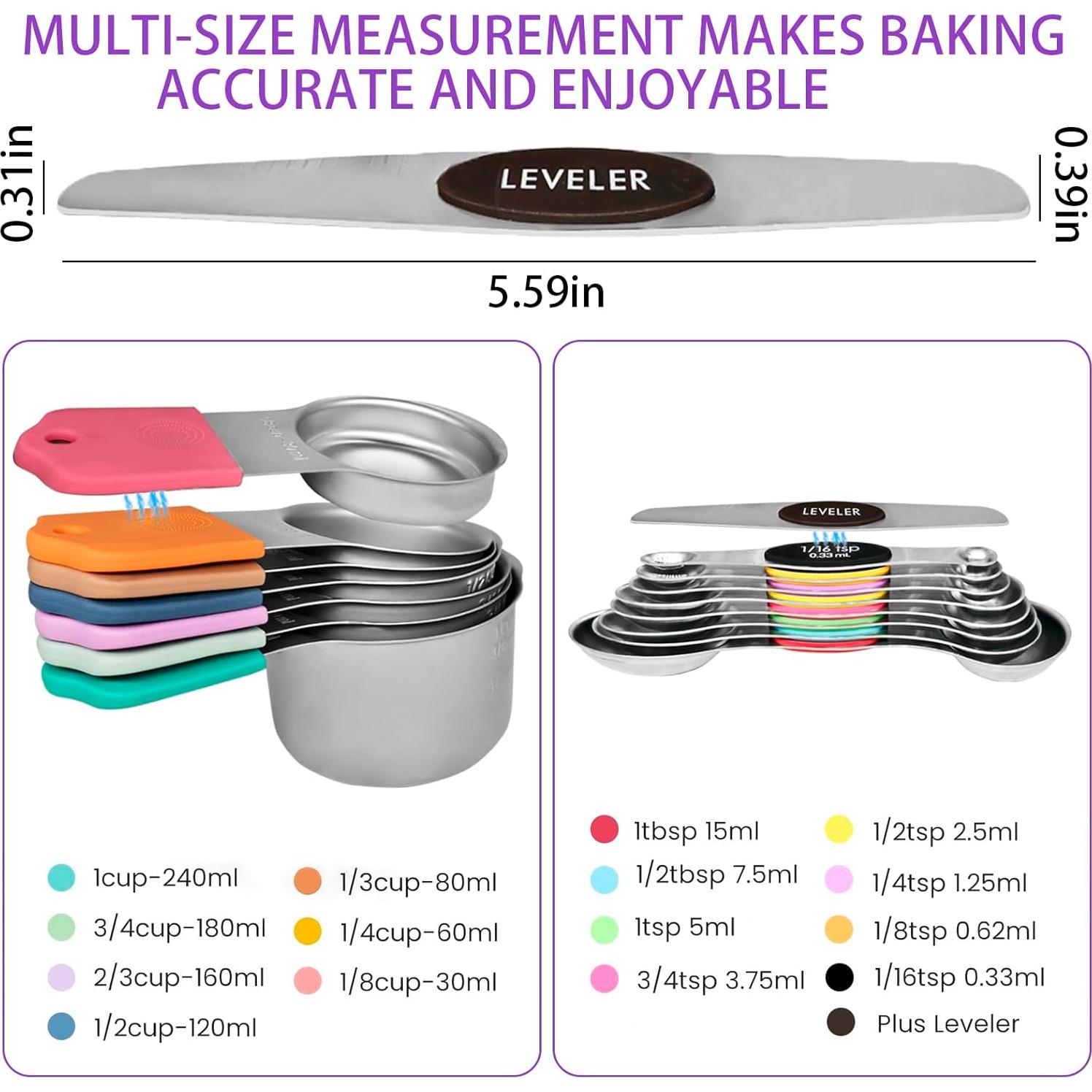 Juego de Tazas y Cucharas de Medición Hsoigc 16 Piezas Acero Inoxidable