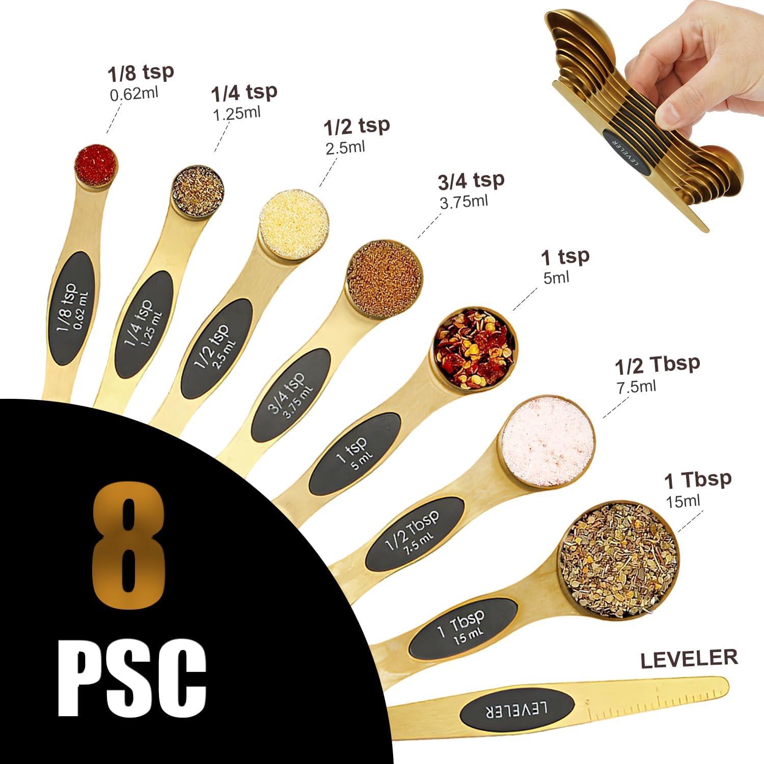 Juego de Cucharas Medidoras Magnéticas SHIKORI Acero Inoxidable 8 Pcs