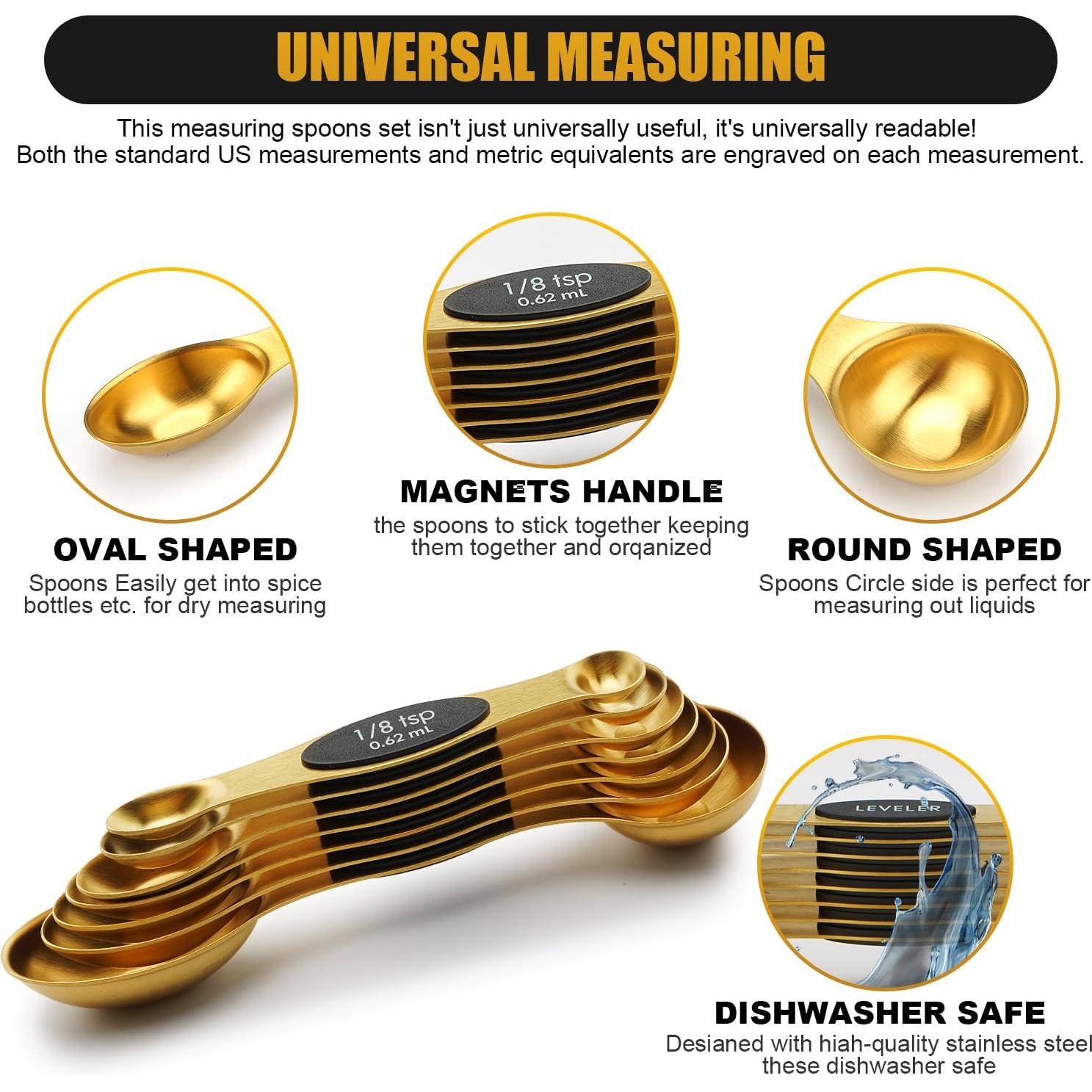 Juego de Cucharas Medidoras Magnéticas SHIKORI Acero Inoxidable 8 Pcs