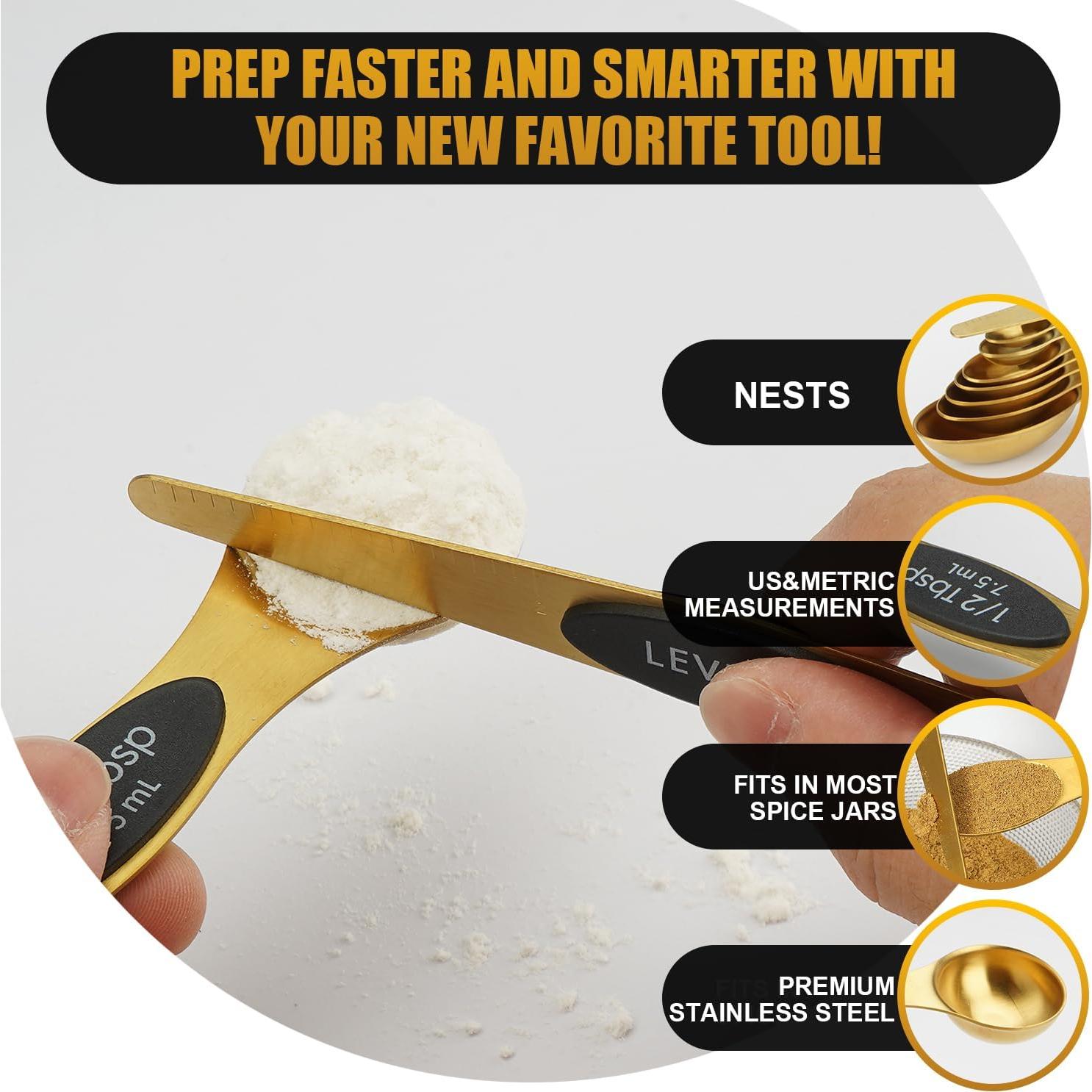 Juego de Cucharas Medidoras Magnéticas SHIKORI Acero Inoxidable 8 Pcs