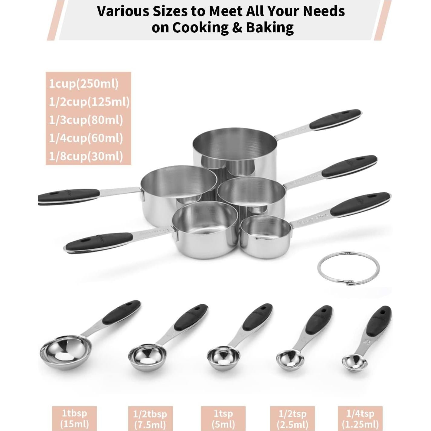 Juego de Tazas y Cucharas Medidoras Joyhill 10 Piezas Acero Inoxidable