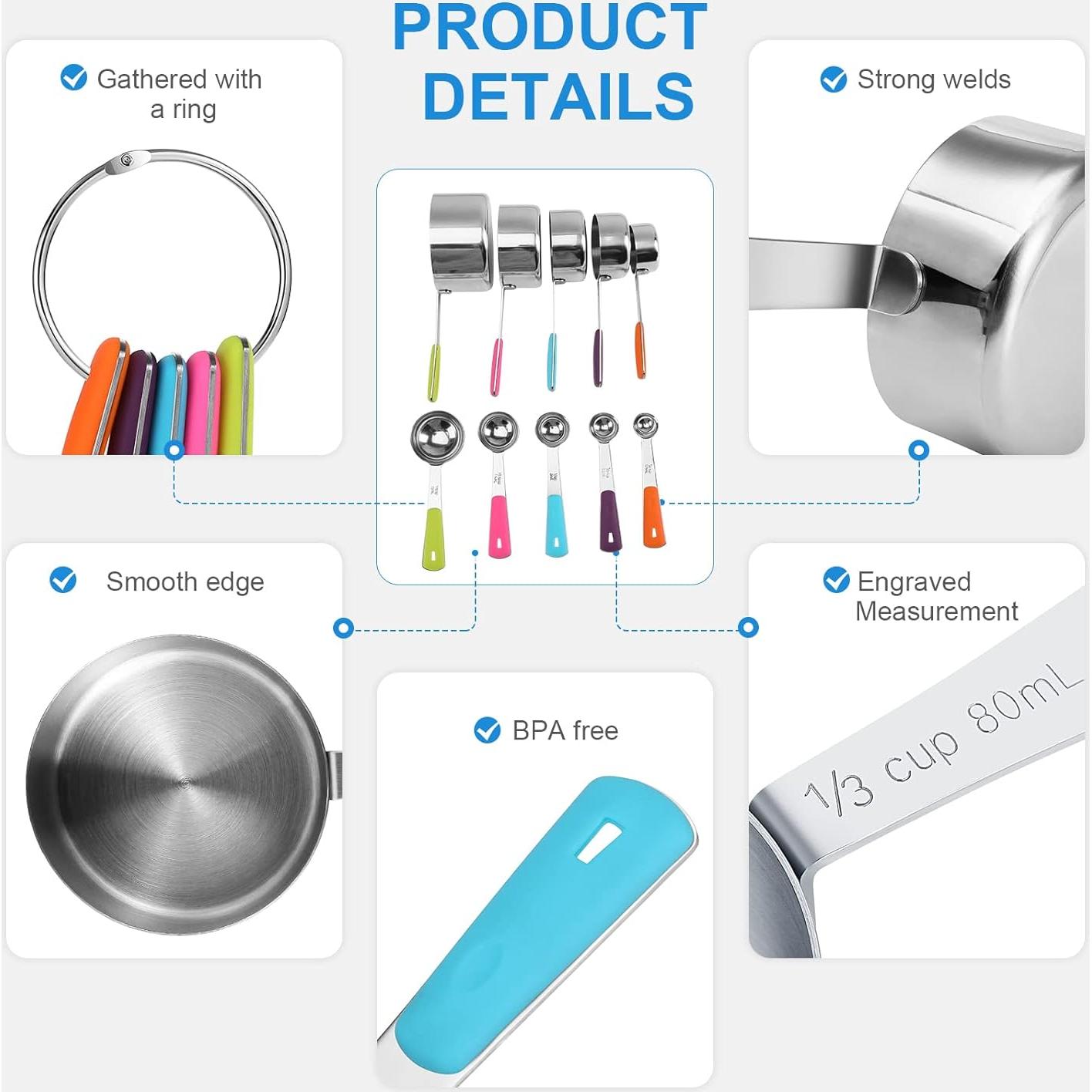 Juego de Tazas y Cucharas Medidoras Bopei 11 Piezas Acero Inoxidable