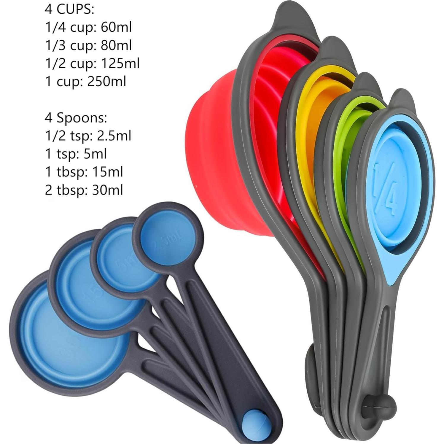 Juego de Tazas y Cucharas Medidoras Kalsreui 8 Piezas Silicona