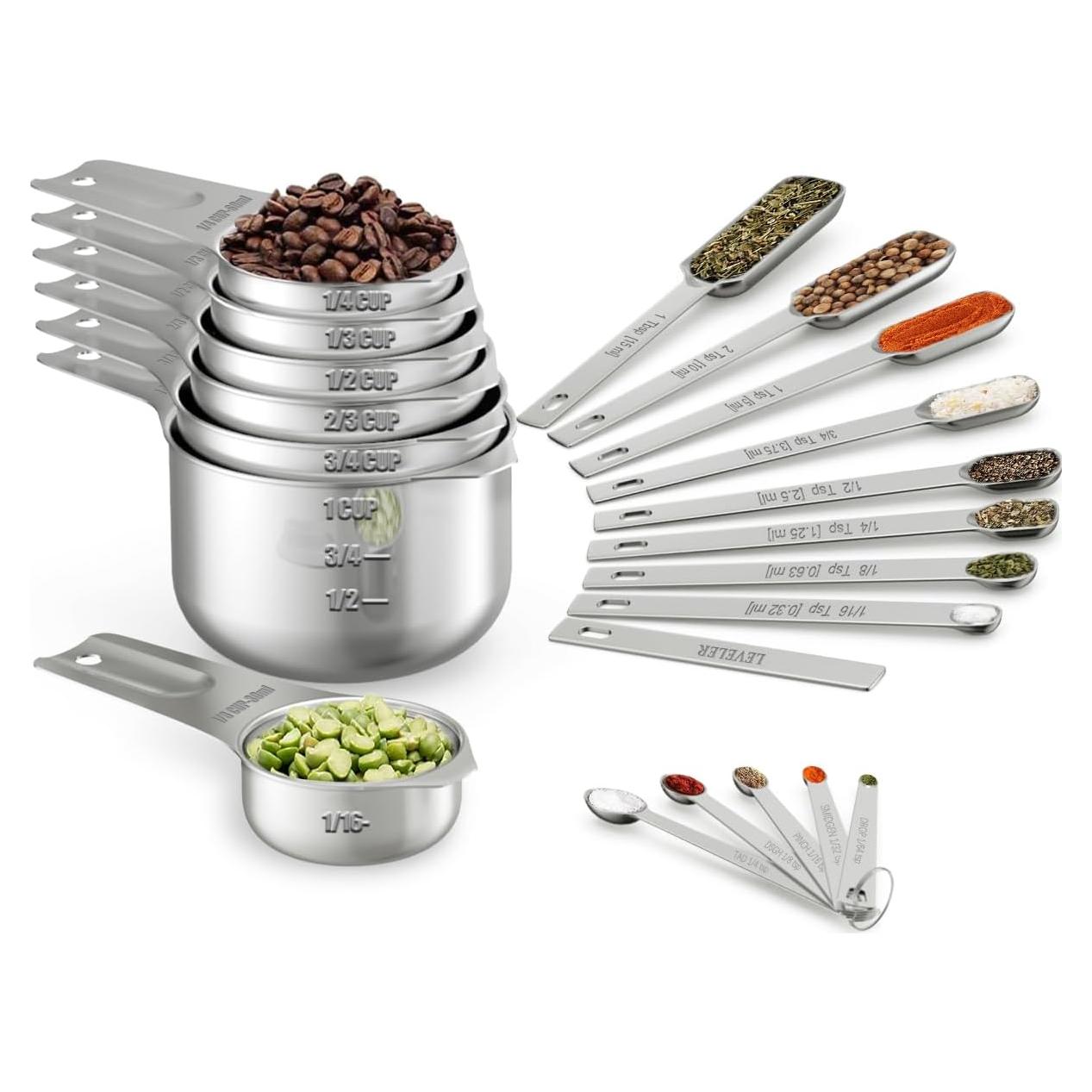 Juego de Tazas y Cucharas Medidoras Wildone 21 Piezas Acero Inoxidable