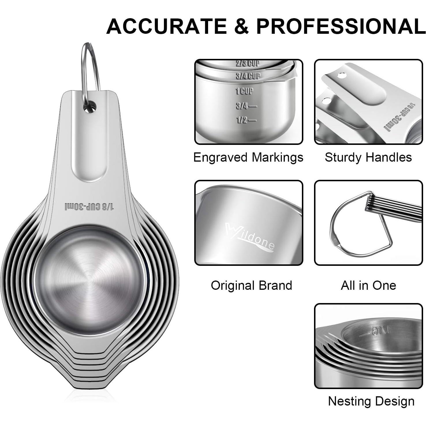 Juego de Tazas y Cucharas Medidoras Wildone 21 Piezas Acero Inoxidable