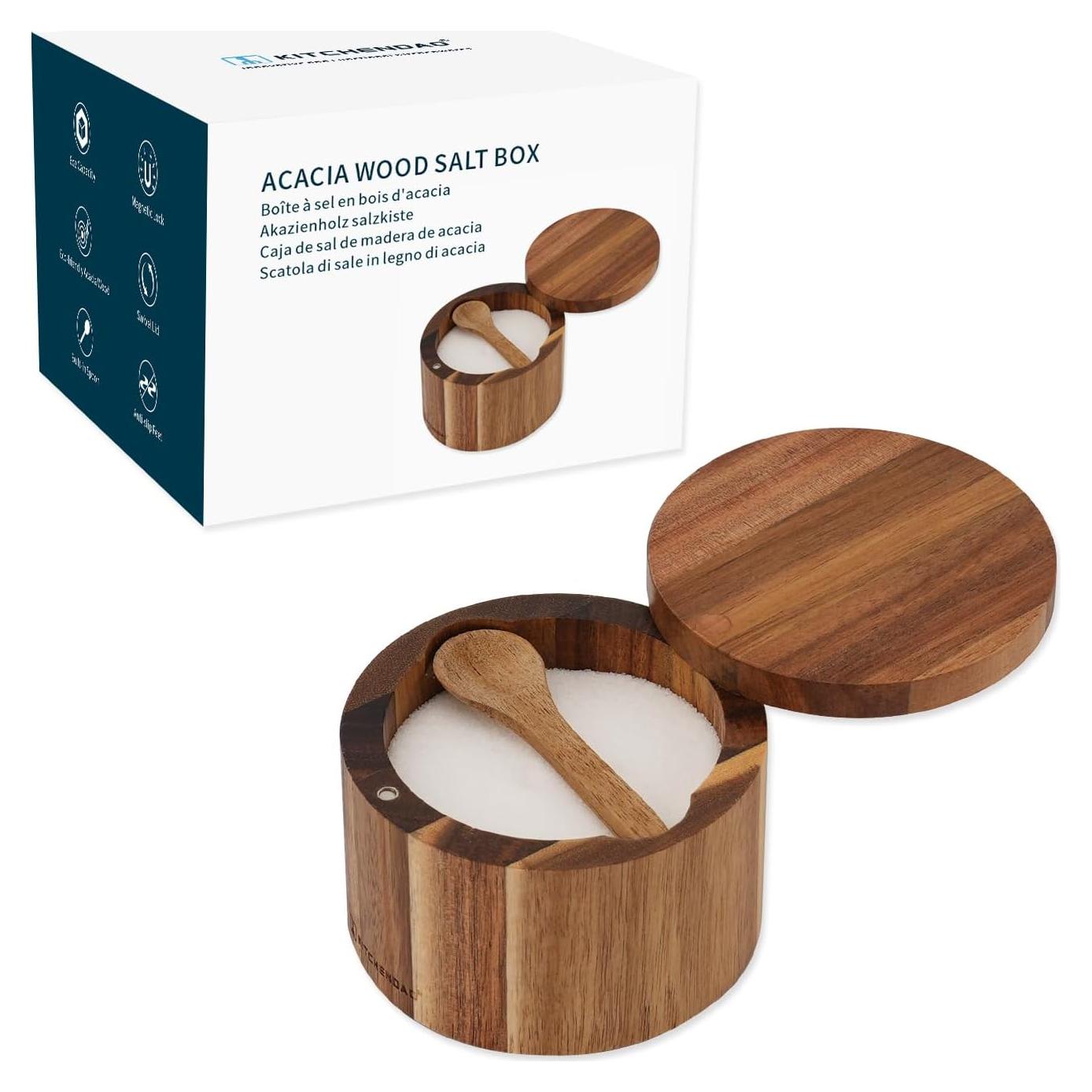 Tazón de Sal de Madera de Acacia KITCHENDAO 180 ml con Cuchara
