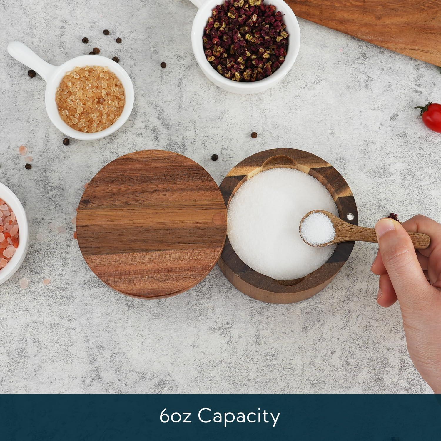 Tazón de Sal de Madera de Acacia KITCHENDAO 180 ml con Cuchara