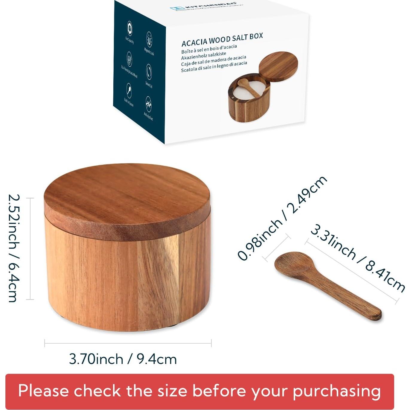 Tazón de Sal de Madera de Acacia KITCHENDAO 180 ml con Cuchara