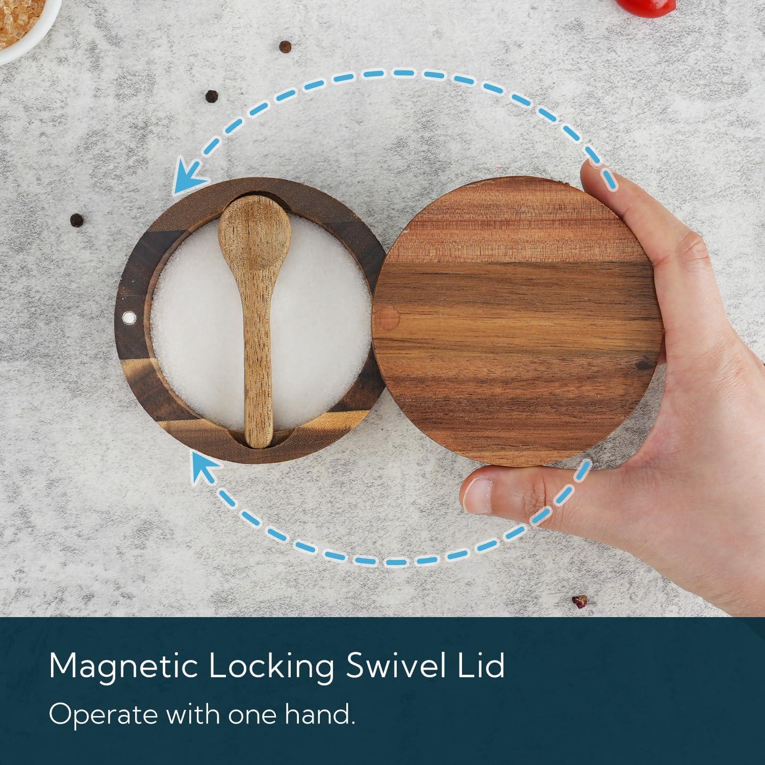 Tazón de Sal de Madera de Acacia KITCHENDAO 180 ml con Cuchara