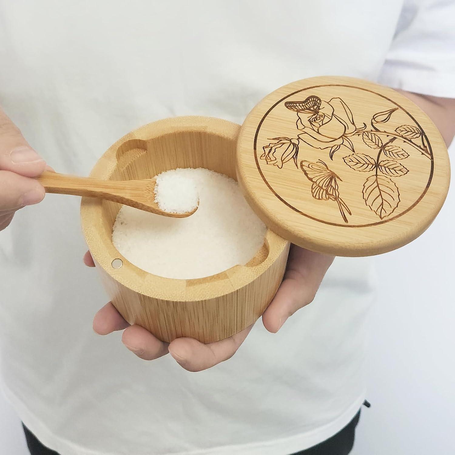 Caja de Sal de Bambú con Tapa y Cuchara ThougrLyh 340g