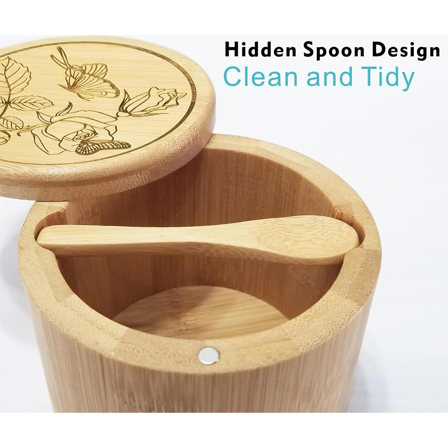 Caja de Sal de Bambú con Tapa y Cuchara ThougrLyh 340g