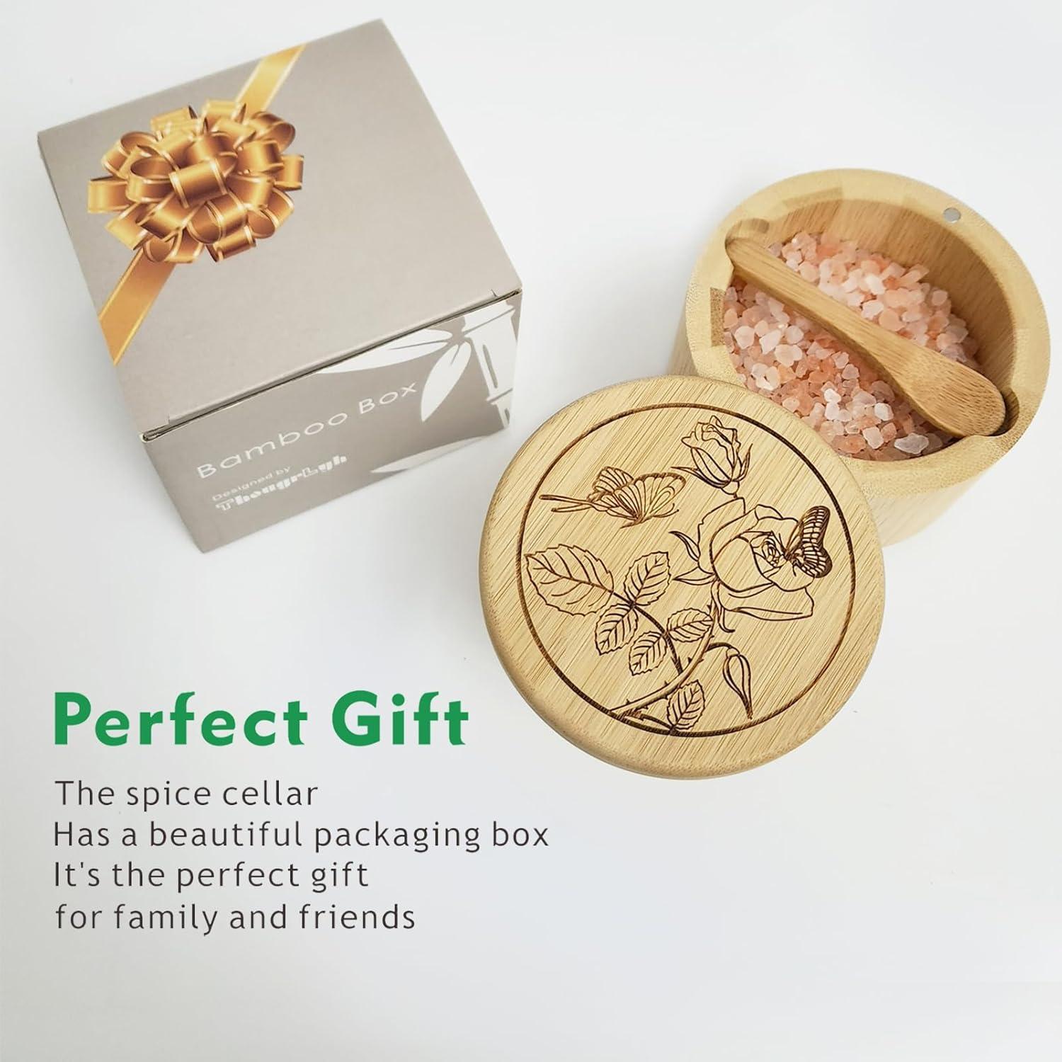 Caja de Sal de Bambú con Tapa y Cuchara ThougrLyh 340g