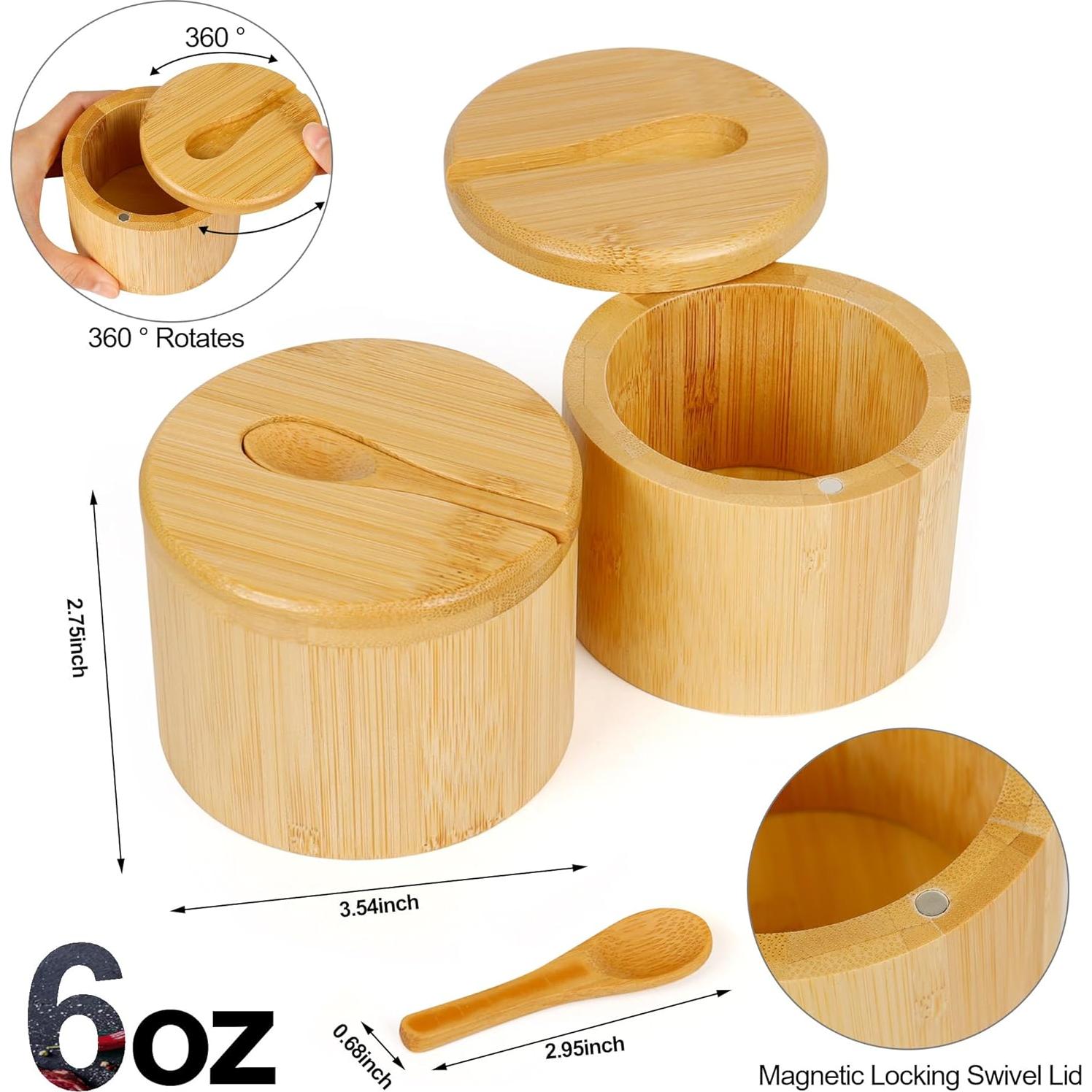 Caja de Sal de Bambú Loscarol 2 Pcs 170 g con Tapa Magnética