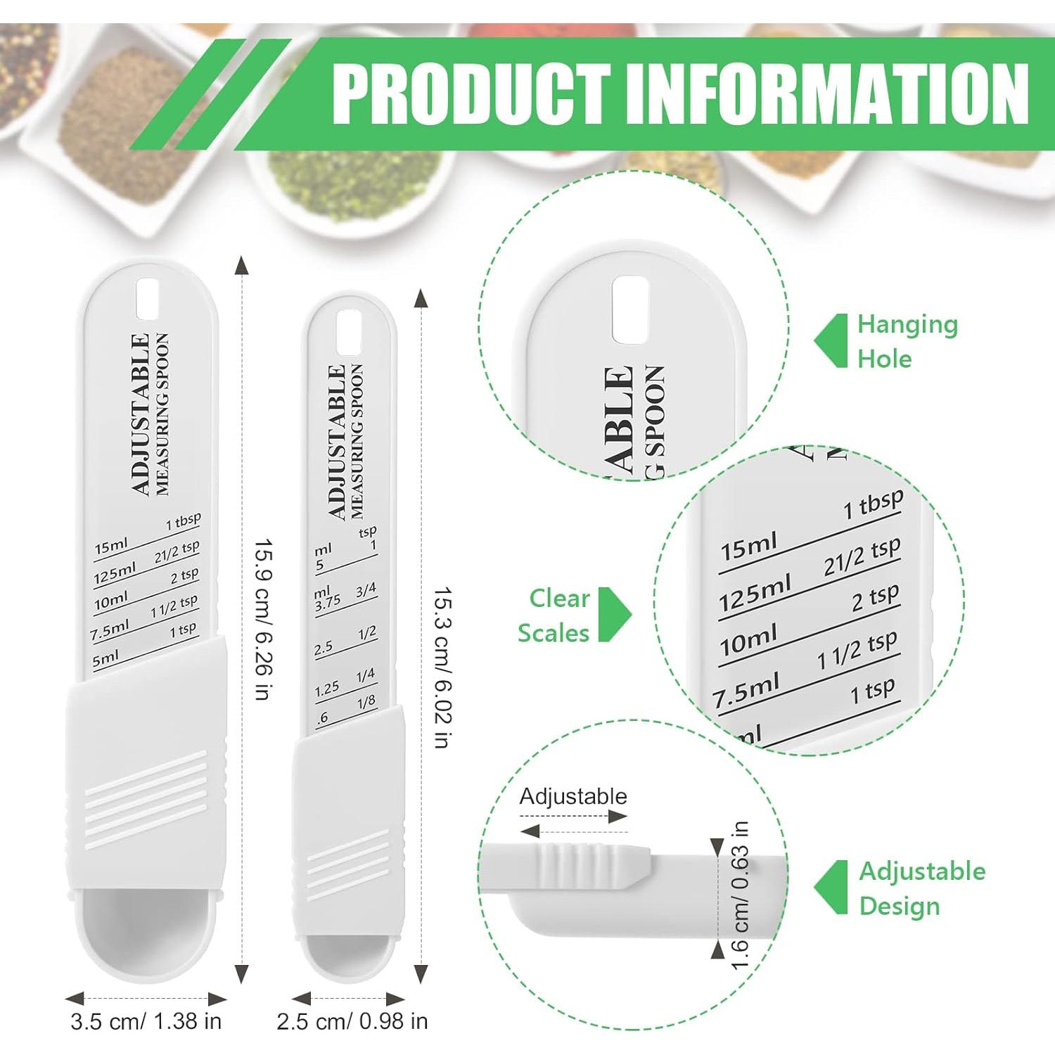 Juego de 6 cucharas medidoras ajustables de plástico blanco