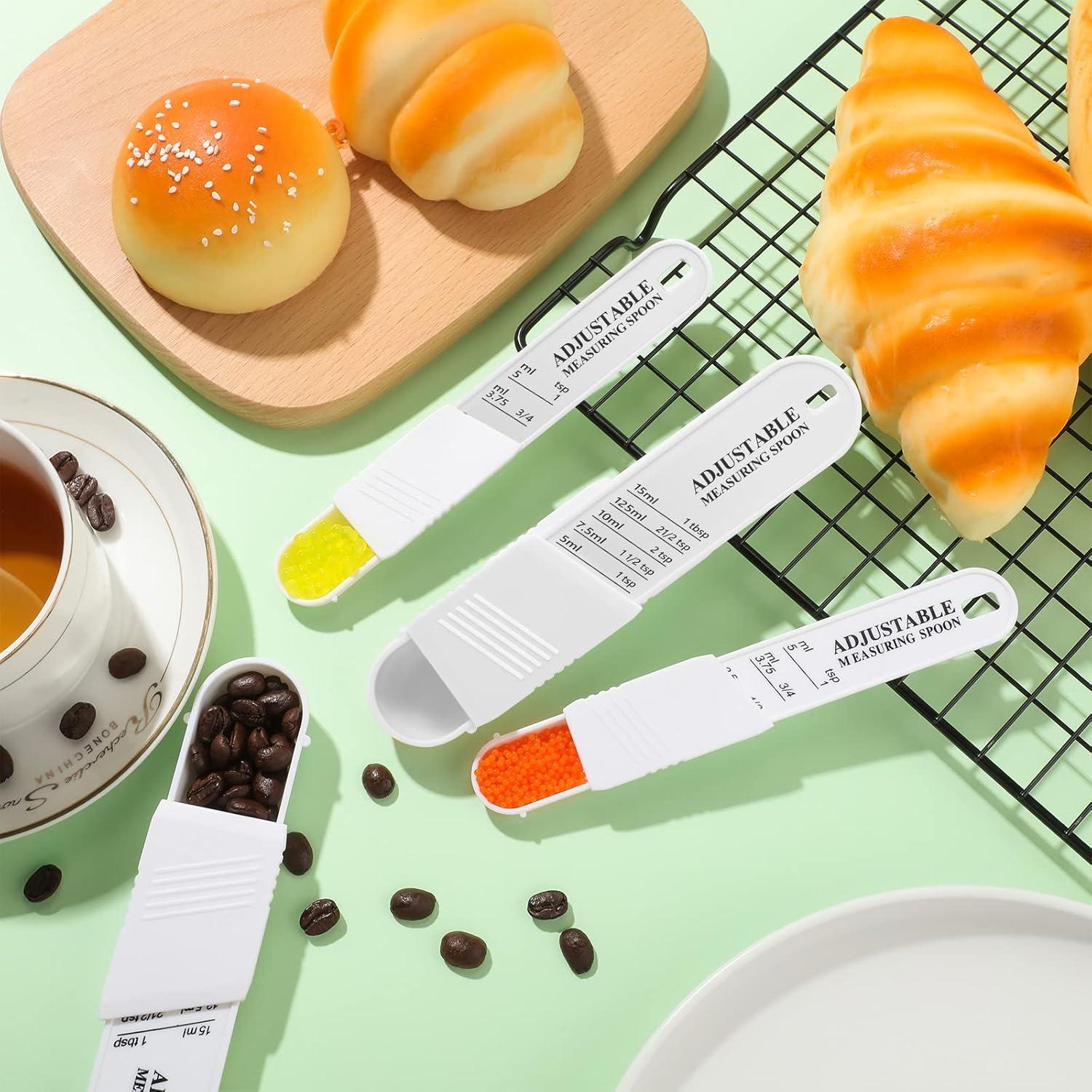 Juego de 6 cucharas medidoras ajustables de plástico blanco