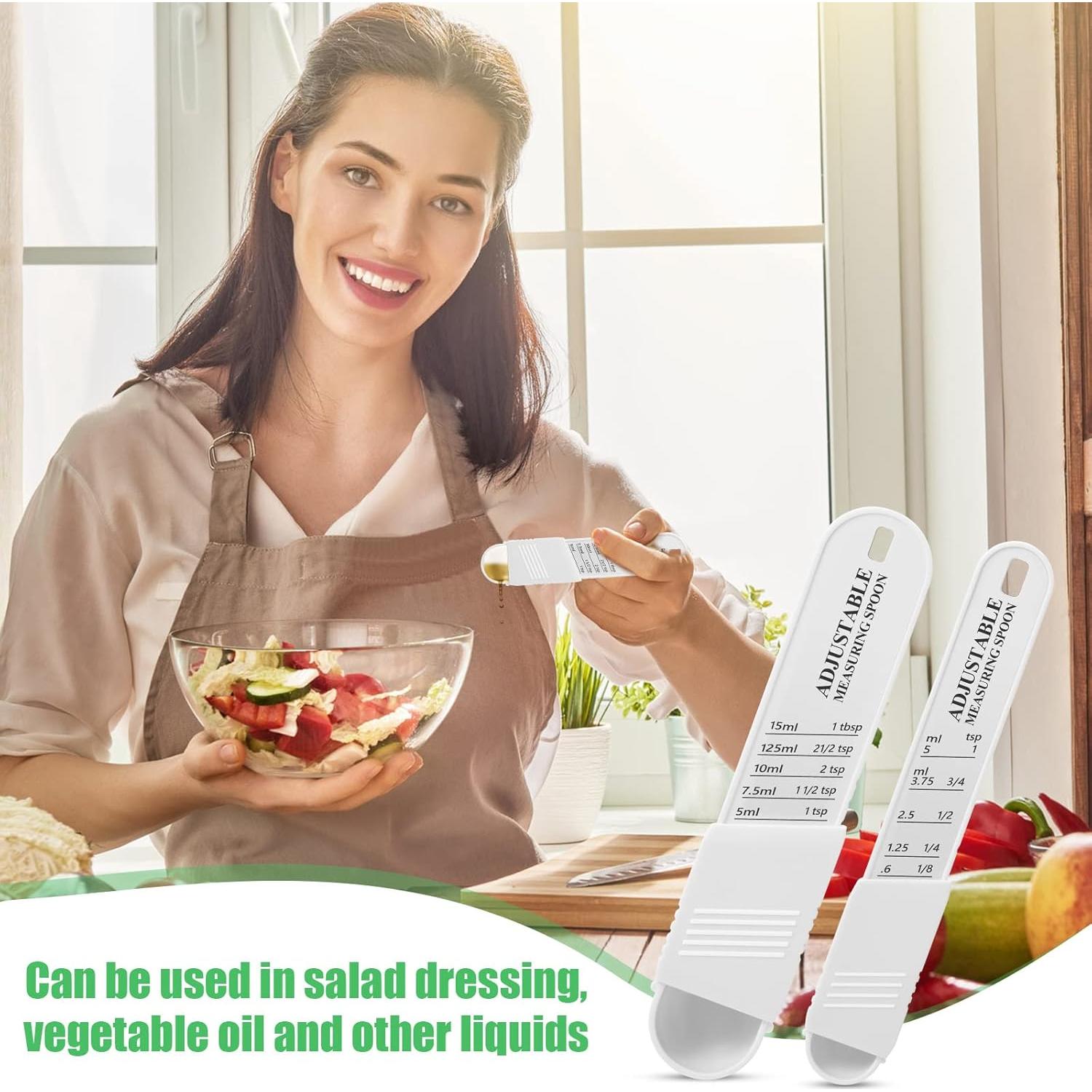 Juego de 6 cucharas medidoras ajustables de plástico blanco