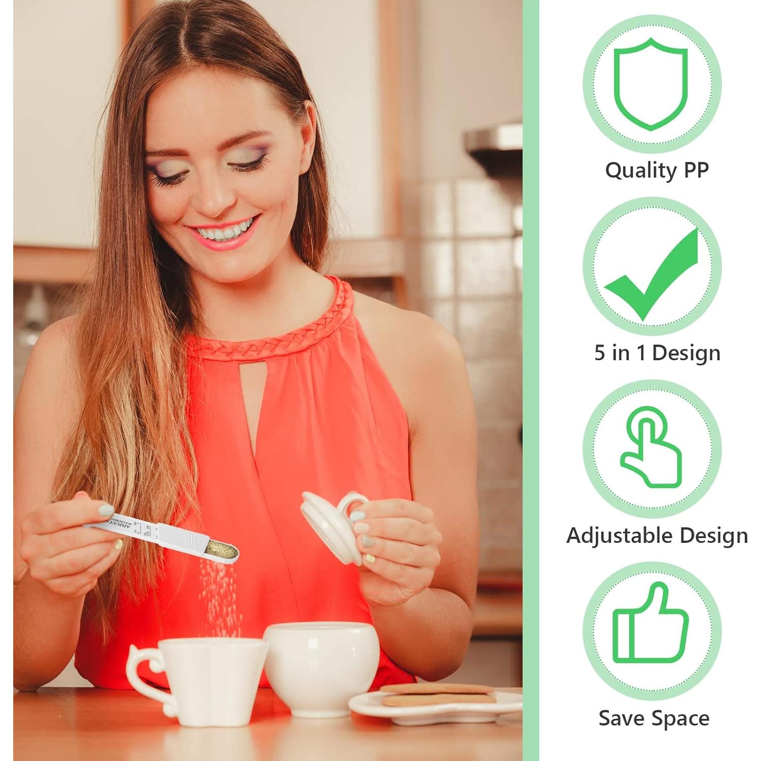 Juego de 6 cucharas medidoras ajustables de plástico blanco