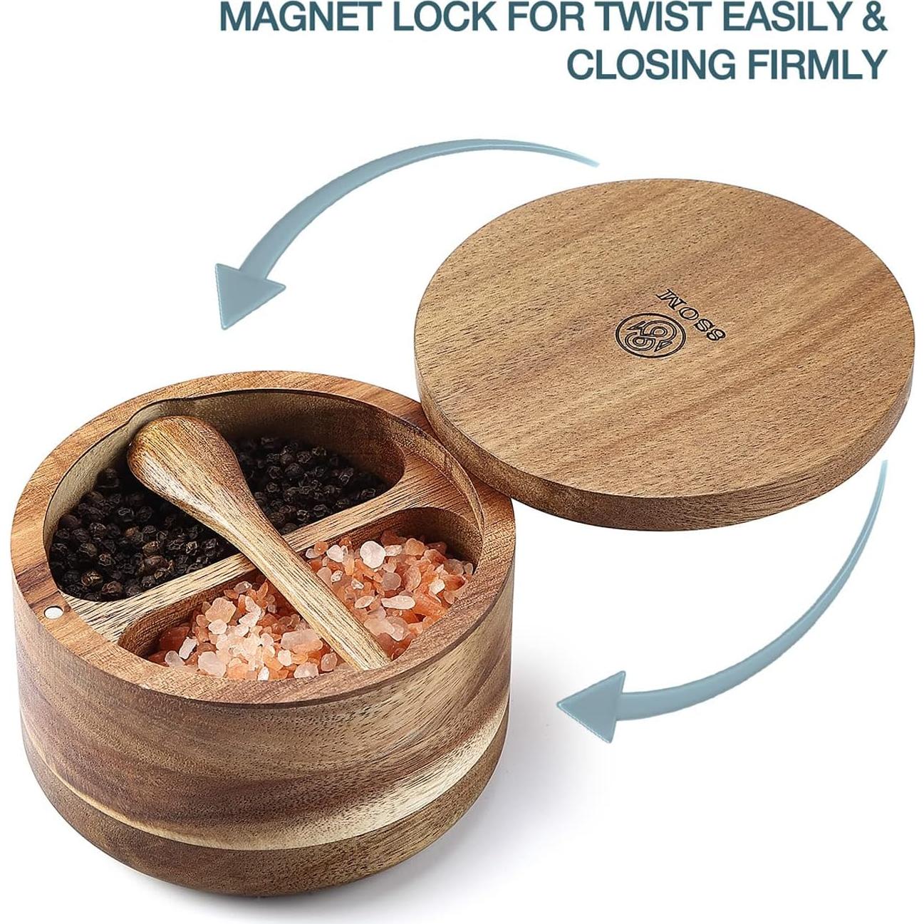 Caja de Sal y Pimienta 8SOM de Acacia con Tapa Magnética 141.75 g