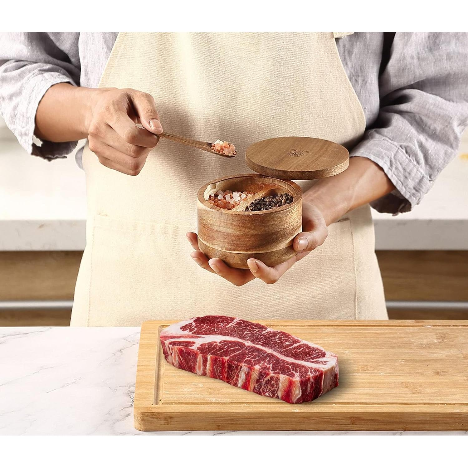 Caja de Sal y Pimienta 8SOM de Acacia con Tapa Magnética 141.75 g