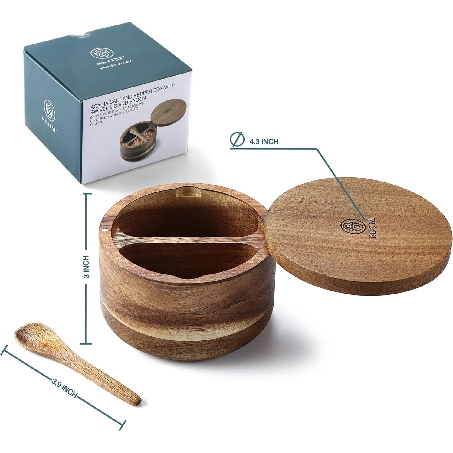 Caja de Sal y Pimienta 8SOM de Acacia con Tapa Magnética 141.75 g