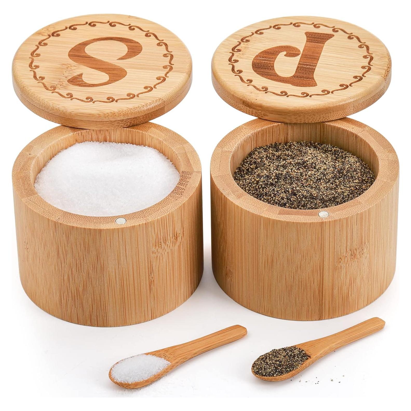 Tosnail 2 Cajas de Almacenamiento de Sal y Pimienta de Bambú