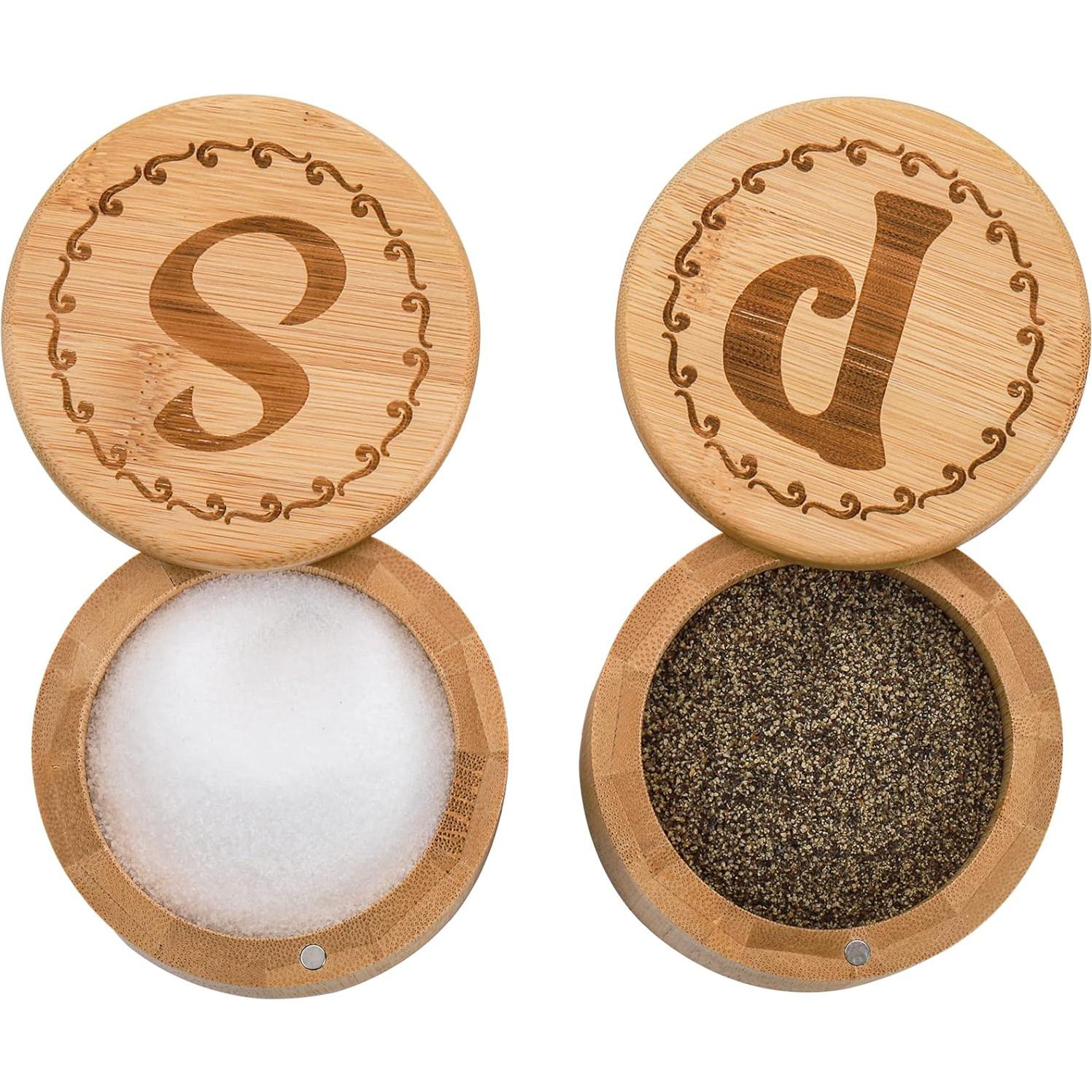 Tosnail 2 Cajas de Almacenamiento de Sal y Pimienta de Bambú