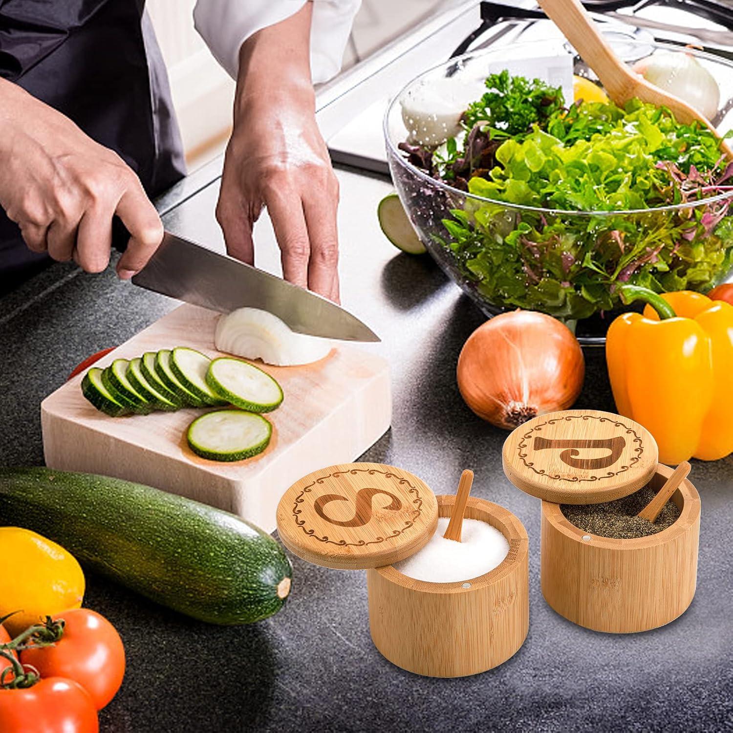 Tosnail 2 Cajas de Almacenamiento de Sal y Pimienta de Bambú