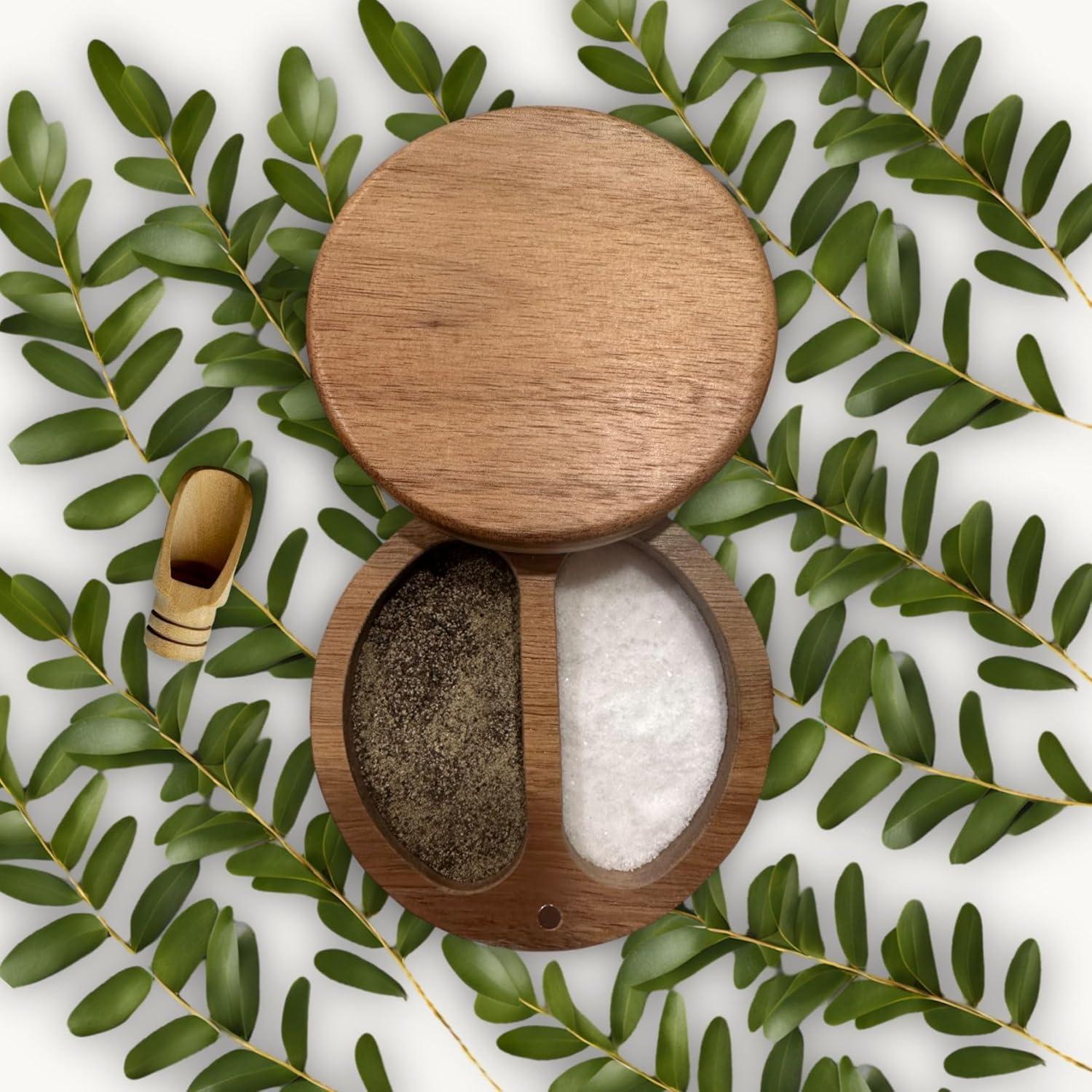 Cantarito de Especias de Acacia 2 Compartimentos con Tapa Magnética