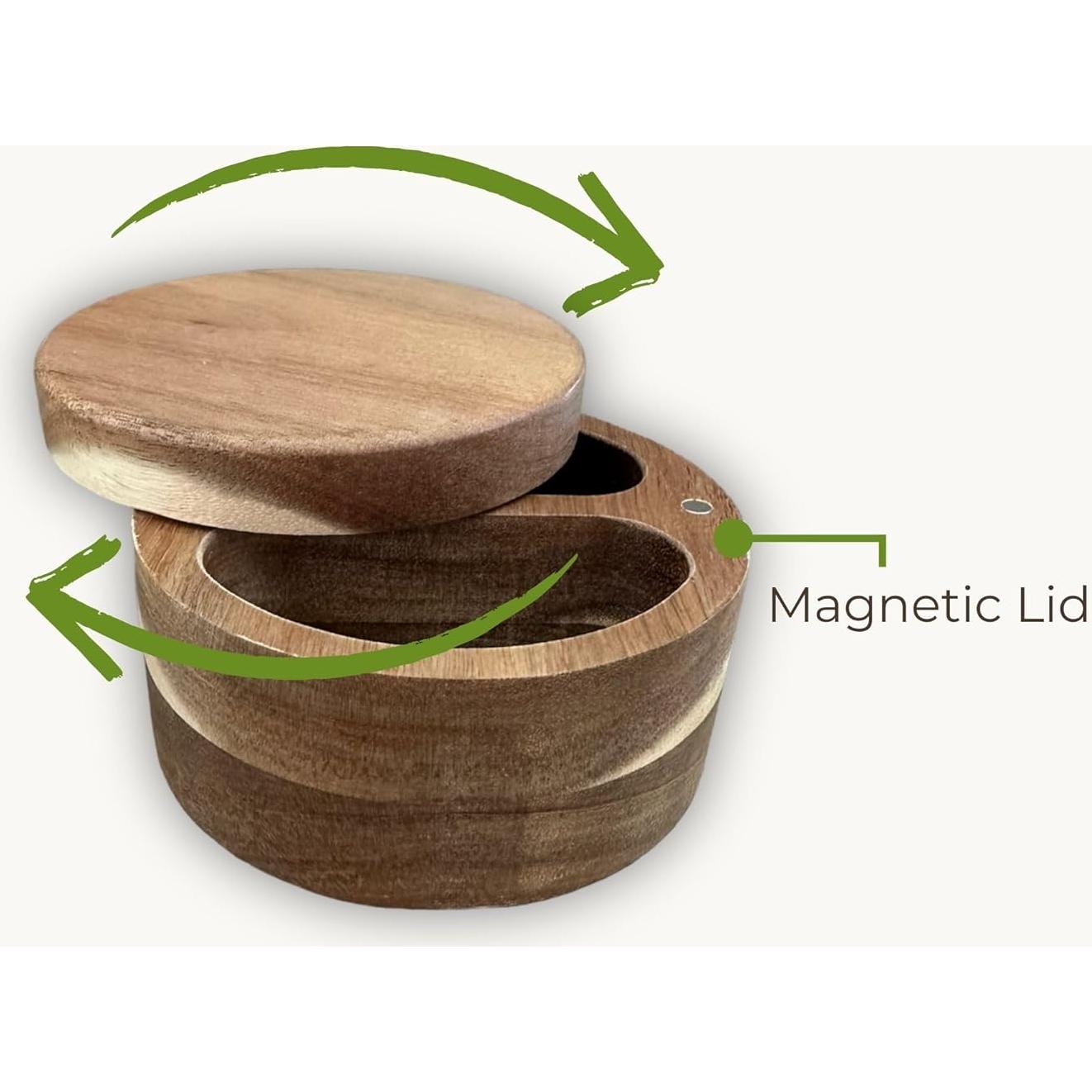 Cantarito de Especias de Acacia 2 Compartimentos con Tapa Magnética