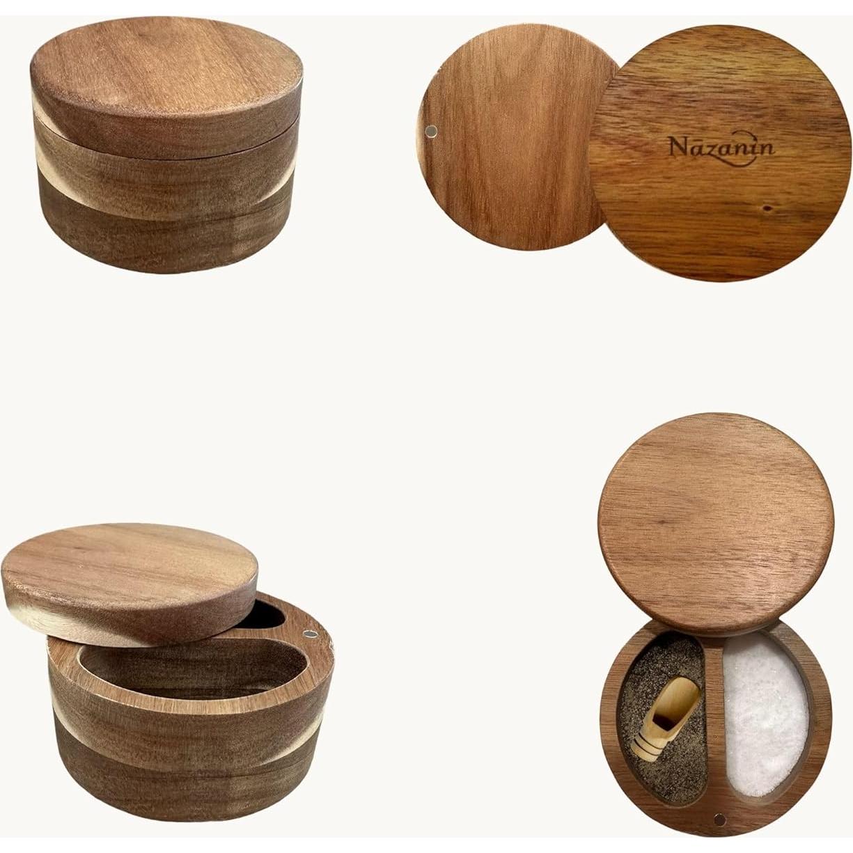 Cantarito de Especias de Acacia 2 Compartimentos con Tapa Magnética