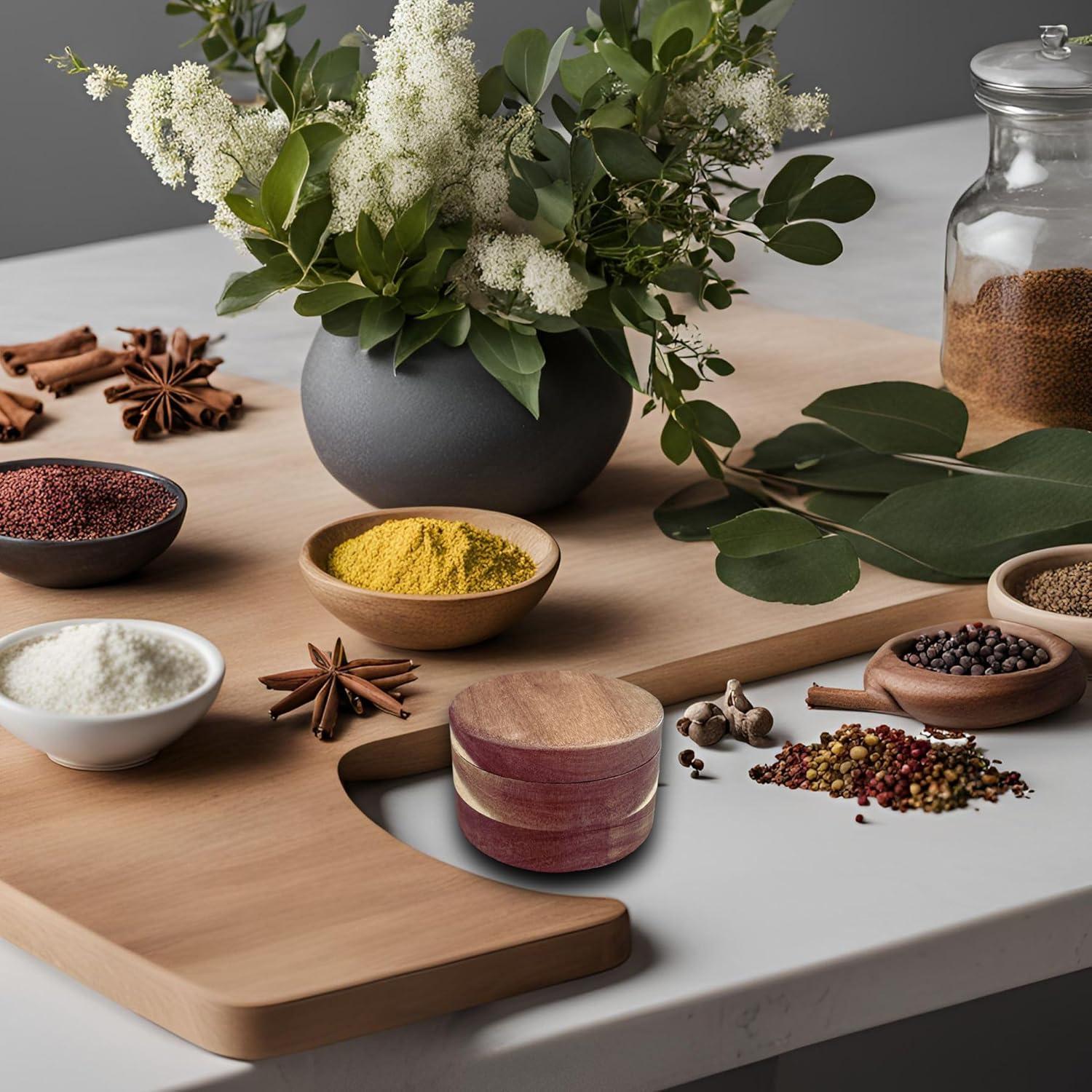 Cantarito de Especias de Acacia 2 Compartimentos con Tapa Magnética