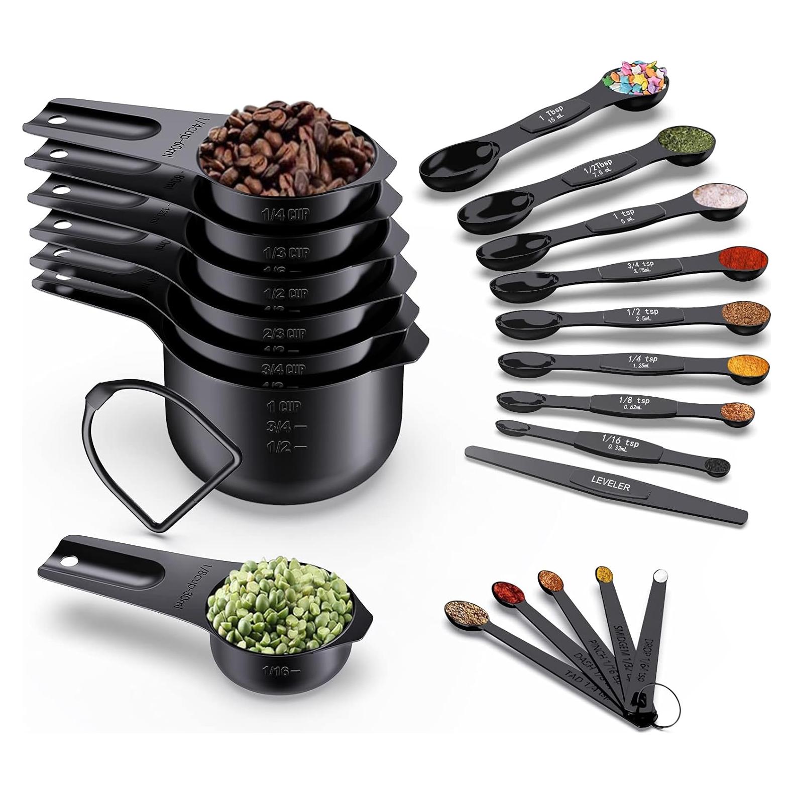 Wildone Juego de 21 Tazas y Cucharas Medidoras Negras