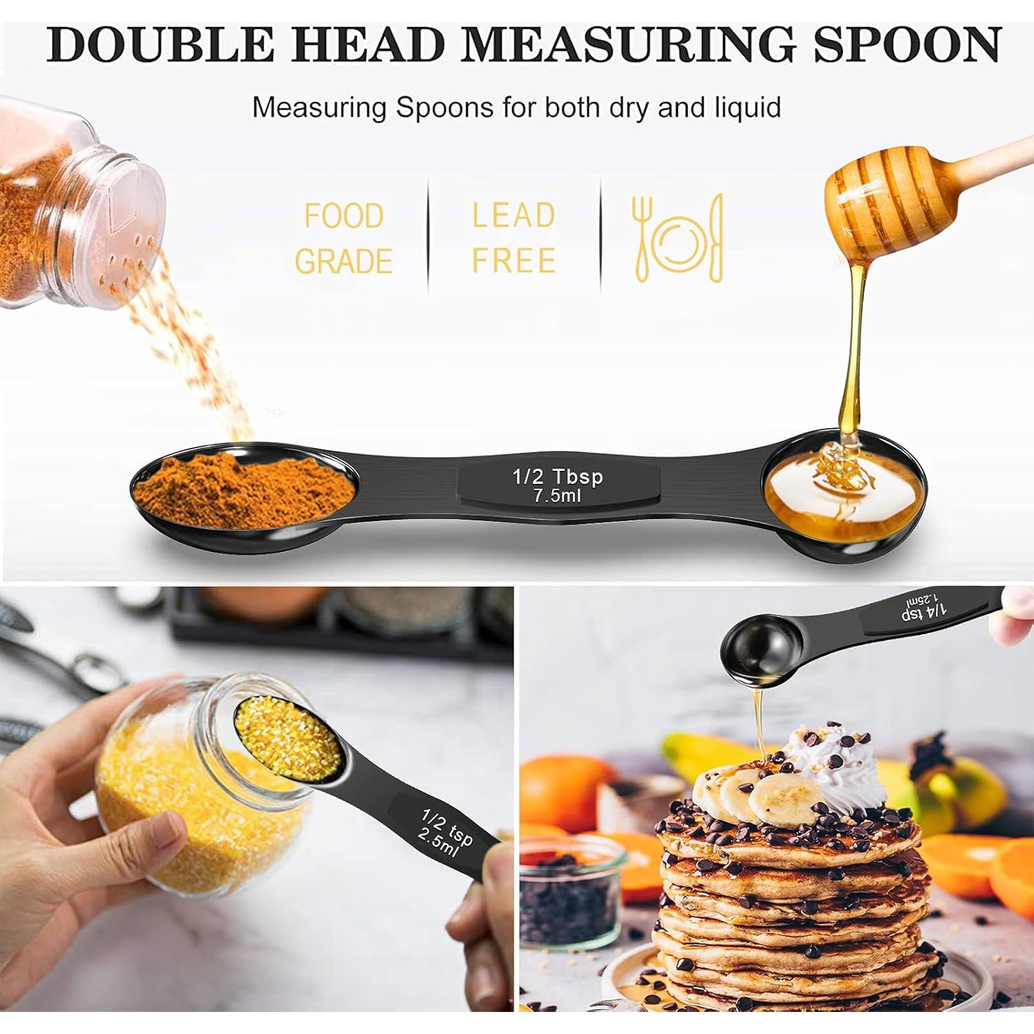 Wildone Juego de 21 Tazas y Cucharas Medidoras Negras