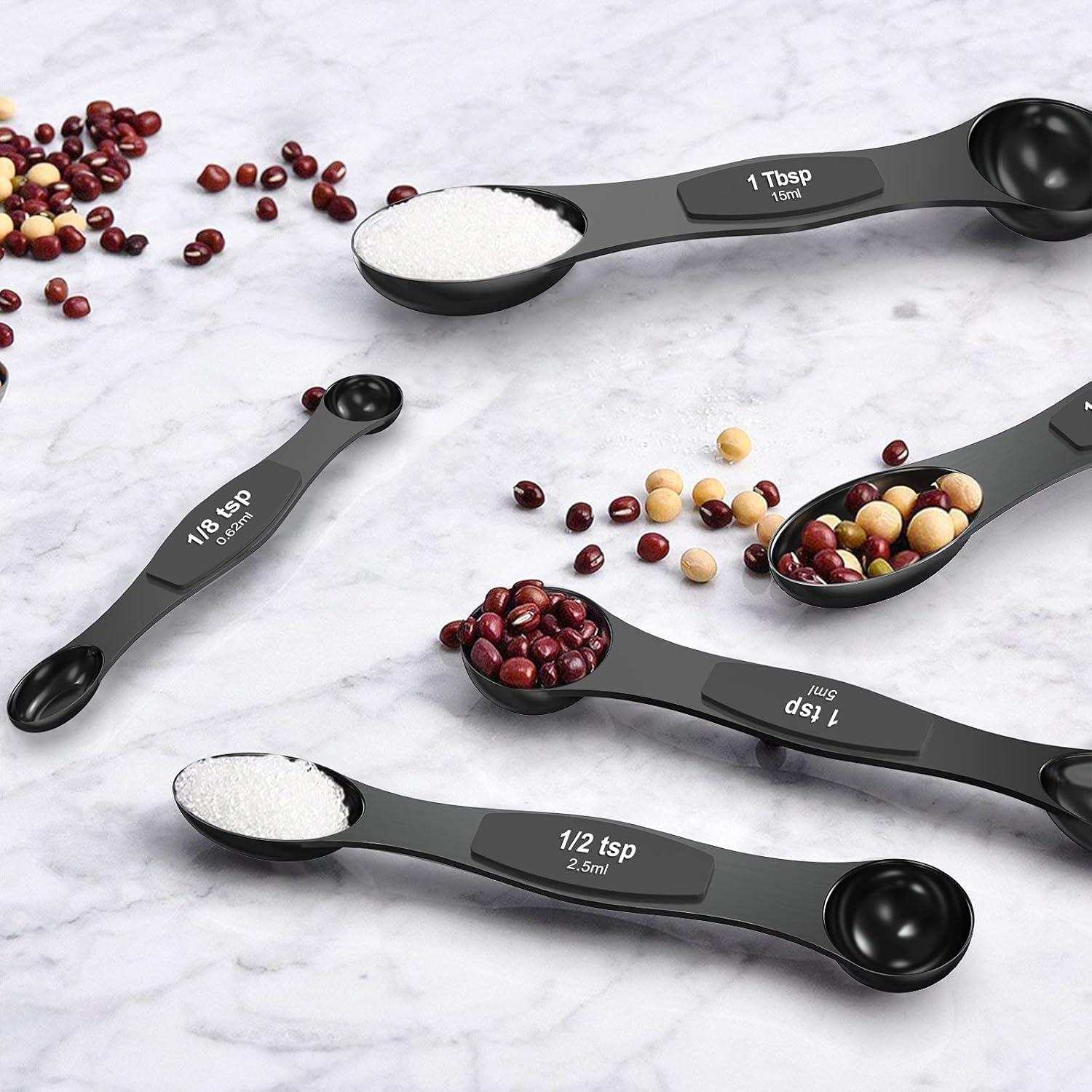 Wildone Juego de 21 Tazas y Cucharas Medidoras Negras