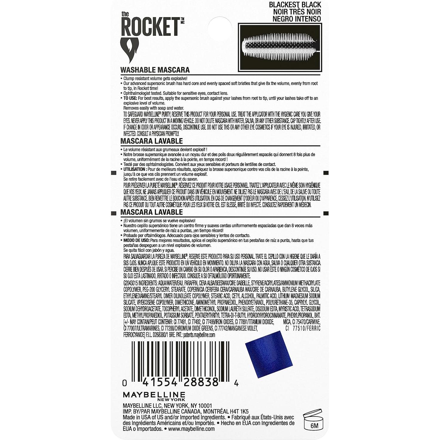 Máscara Voluminizadora Maybelline The Rocket 34g Negra