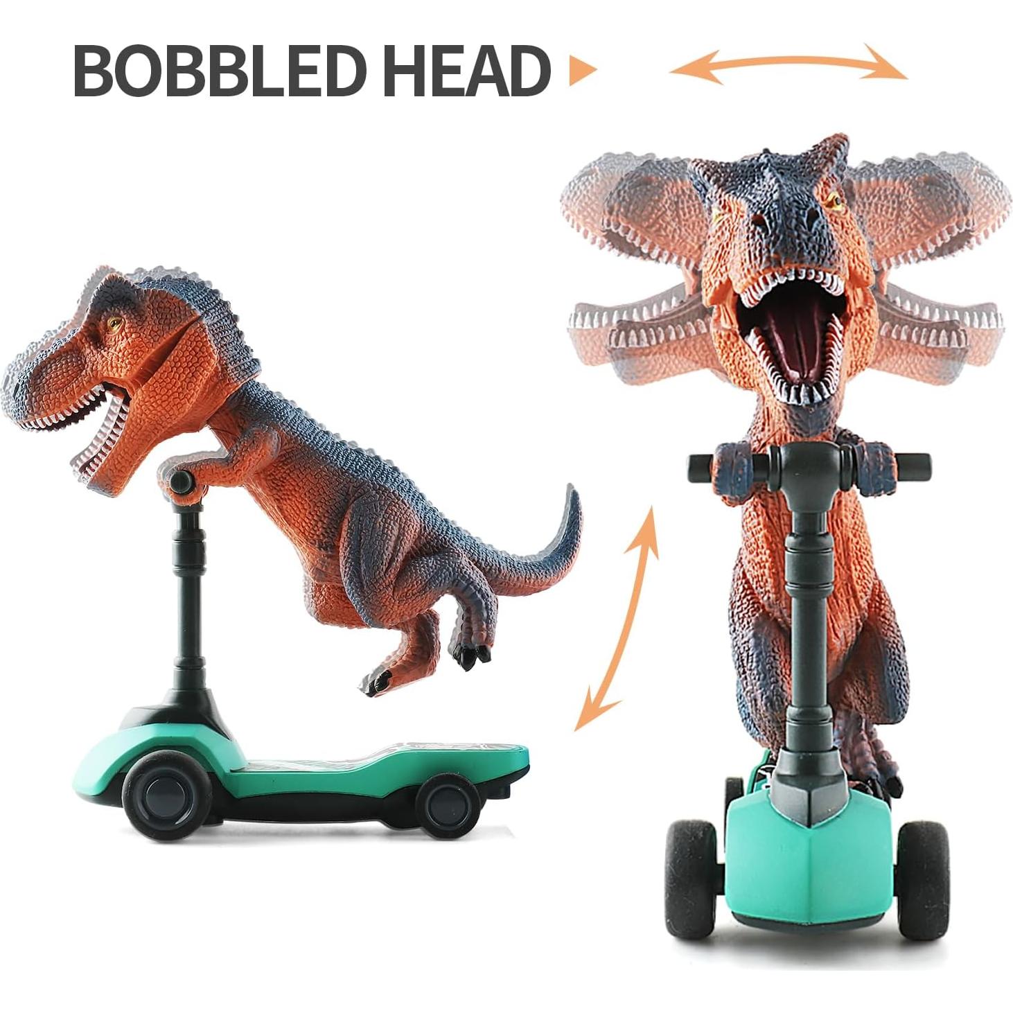 DINOBROS Dinosaur Scooter Toys Pull Back Cars Mini Finger Kick Scooters Boy Toy Age 3 4 5 6, Dino Gift Sets for Kids 4-Pack