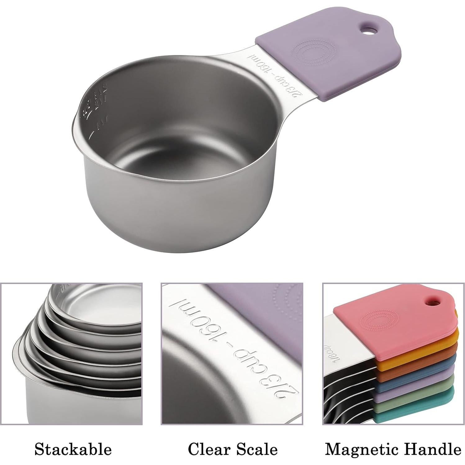 Juego de Tazas Medidoras Magnéticas Acero Inoxidable 7 Pzas