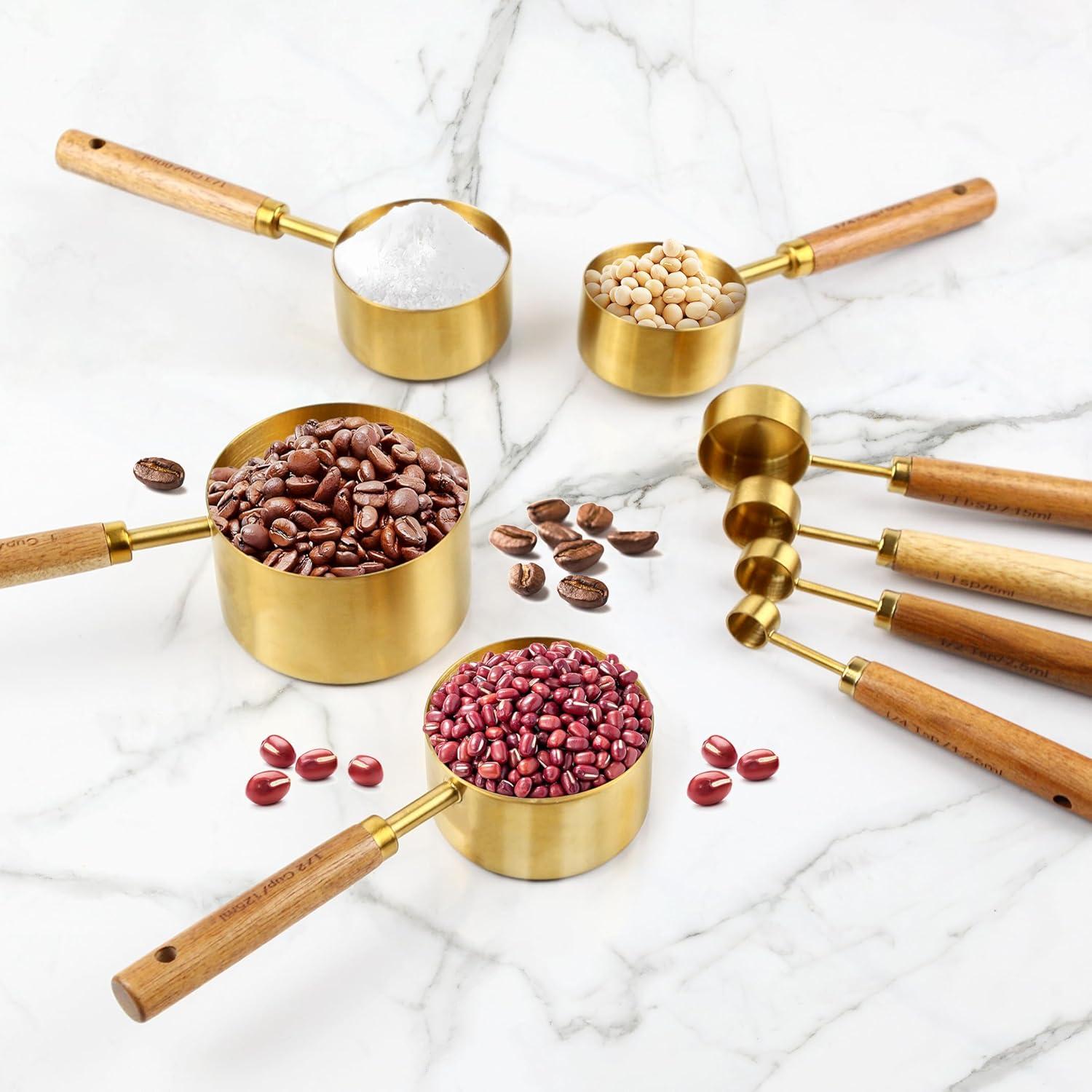 Juego de Tazas y Cucharas Medidoras Riqwm Iro 8 Piezas Oro