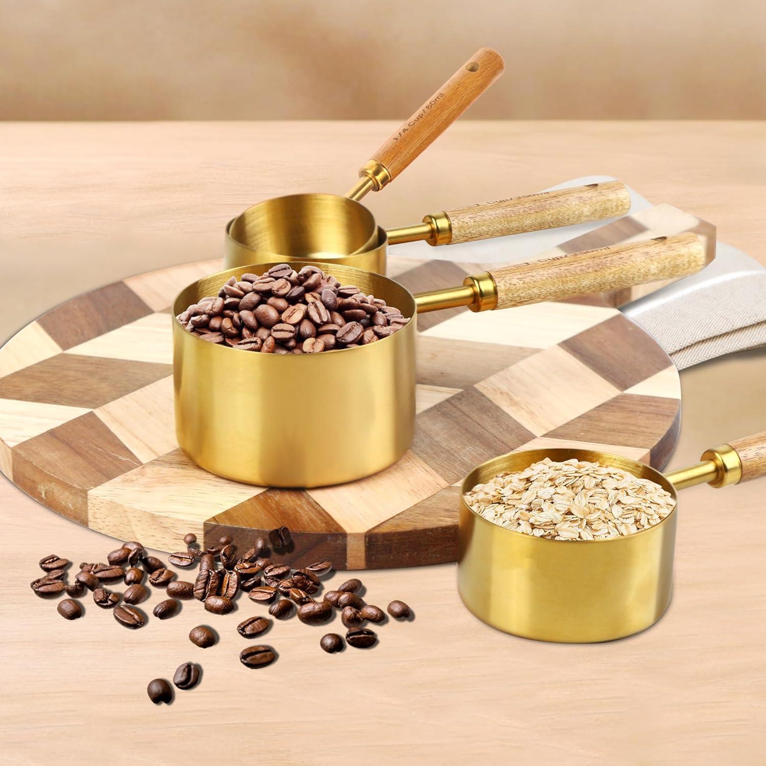 Juego de Tazas y Cucharas Medidoras Riqwm Iro 8 Piezas Oro