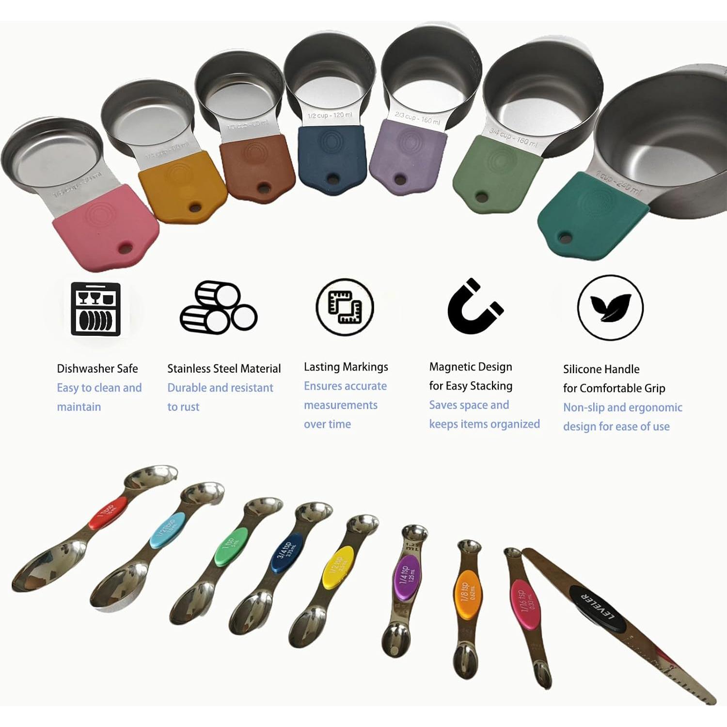 Juego de Tazas y Cucharas Medidoras RUVAIKER 16 Piezas