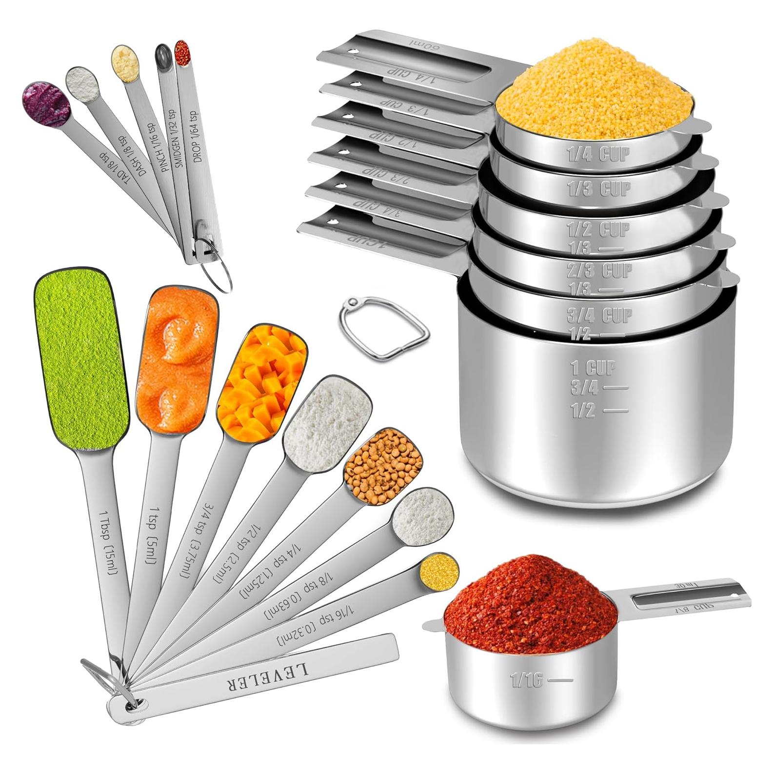 Juego de Tazas y Cucharas Medidoras Acero Inoxidable Minteem