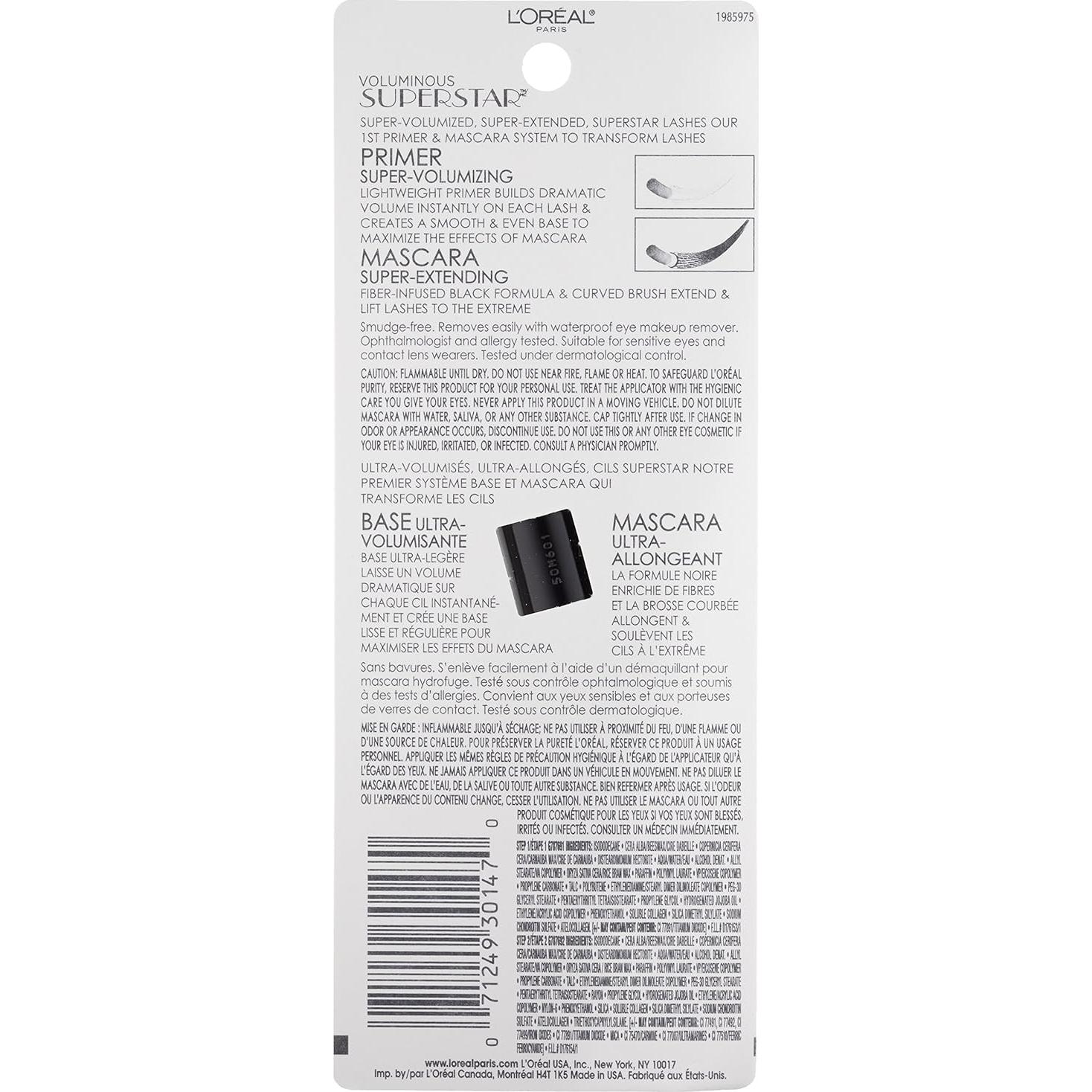 Máscara Voluminosa Superstar L'Oreal Paris 12 ml Negro