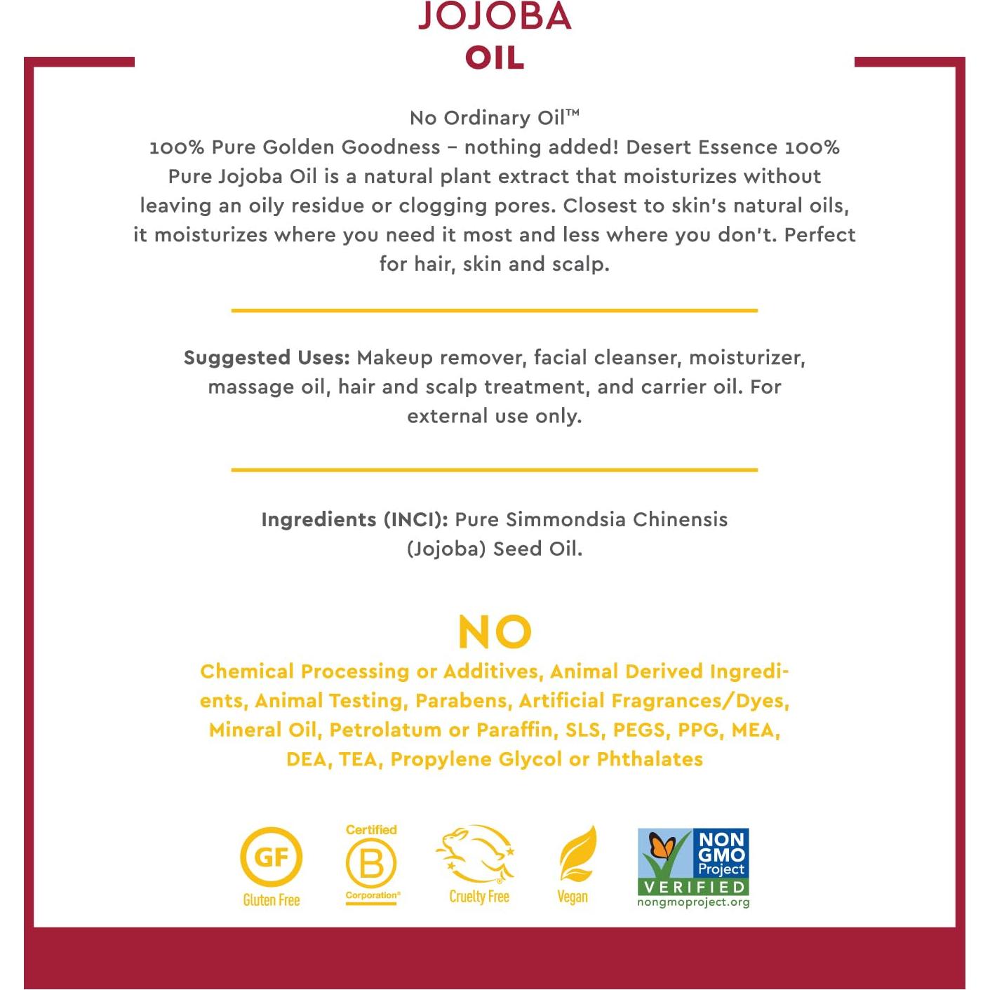 Aceite de Jojoba Puro Desert Essence 118 ml Hidratante Facial y Capilar