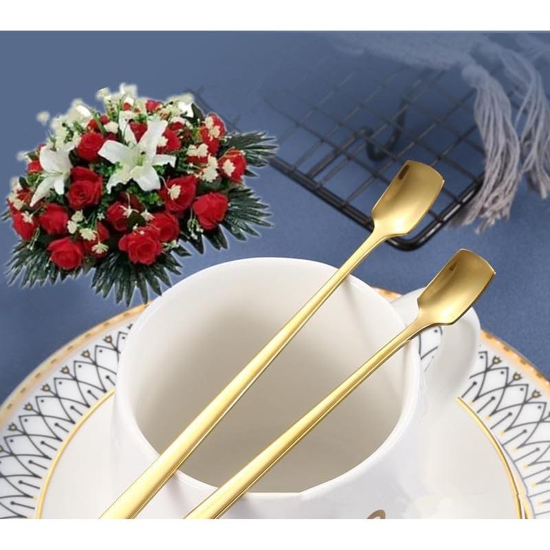 Cucharas de café doradas UQUABESO, acero inoxidable, 17.3 cm, 8 piezas